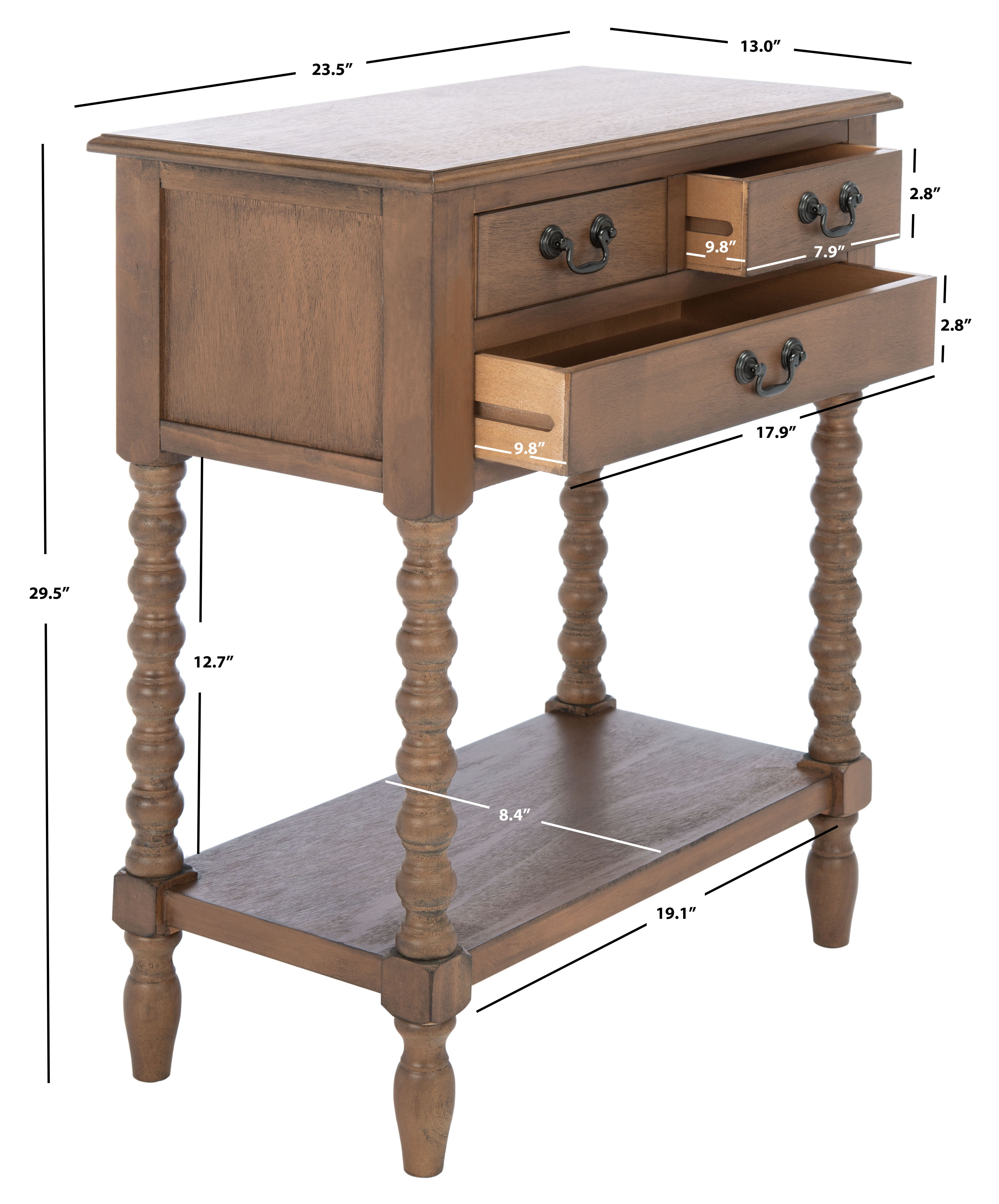SAFAVIEH Athena French 3-Drawer Brown Wood Rectangle Console Table (23.5 in. W x 13 in. D x 29.5 in. H) - Image 14