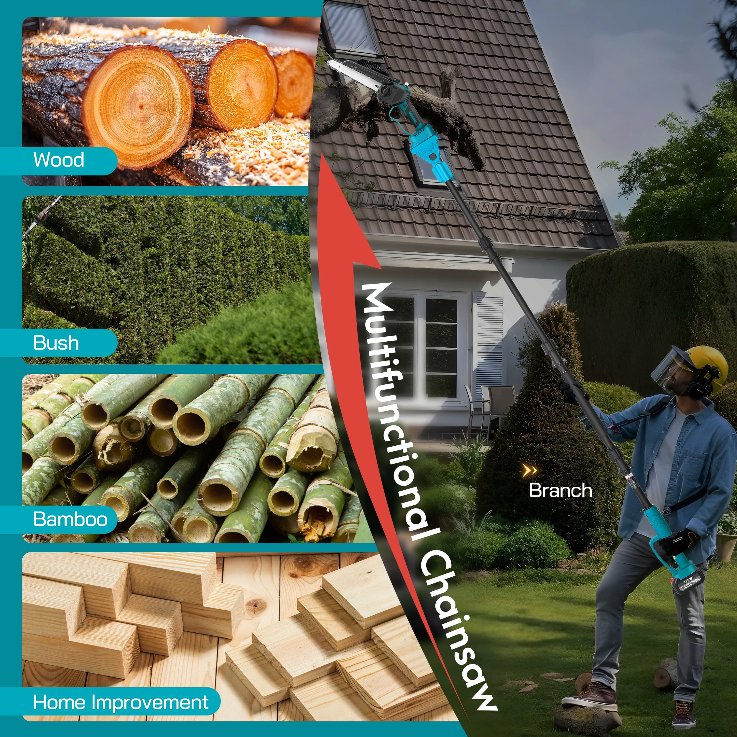 RELOIVE 2-in-1 Brushless Pole Saw & 8" Chainsaw, 21V 4000mAh 14.1ft Cordless for Tree Trimming/Wood Cutting - Image 10