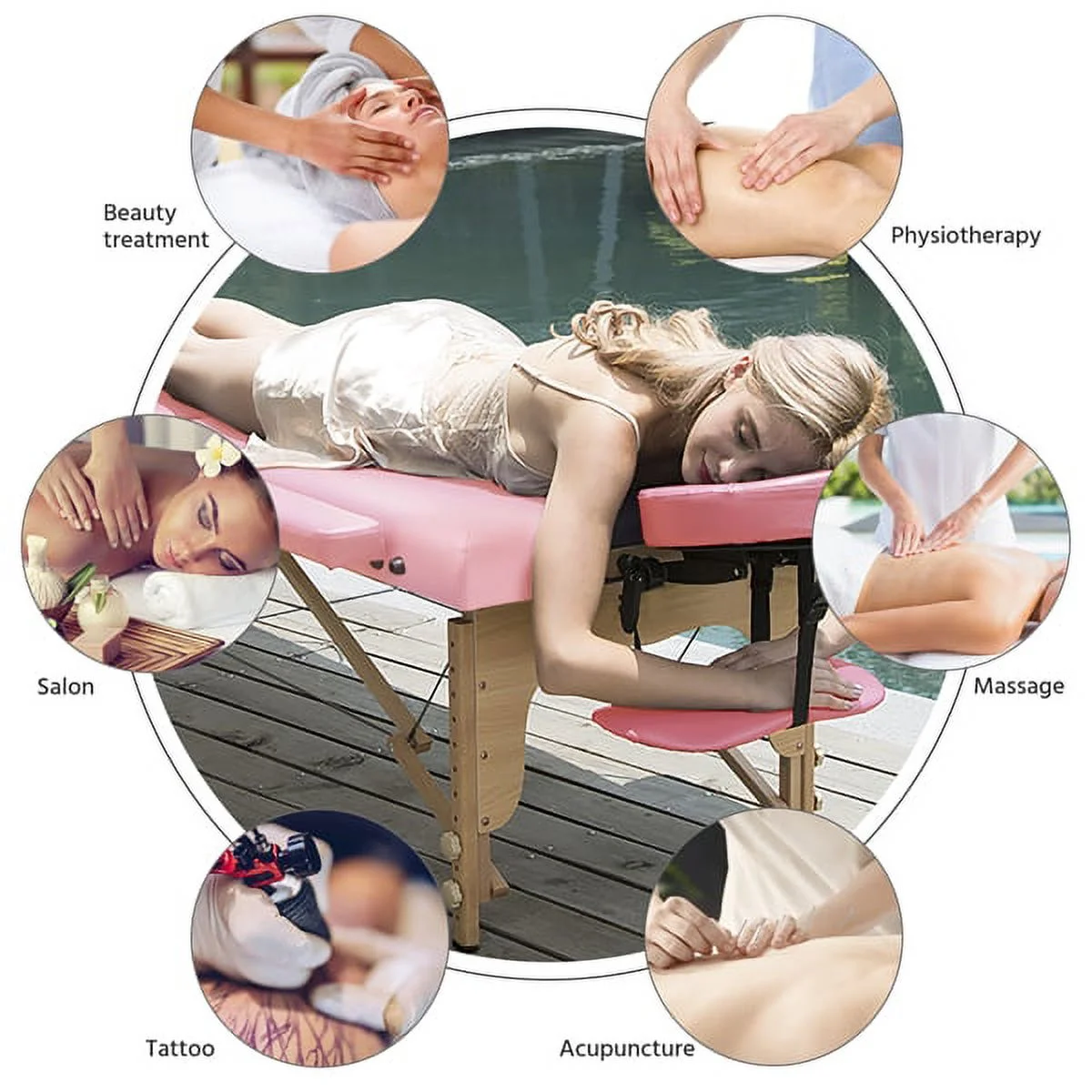 Alden design Fold Portable Massage Table w/ Removable Headrest Armrests, Pink - Image 6