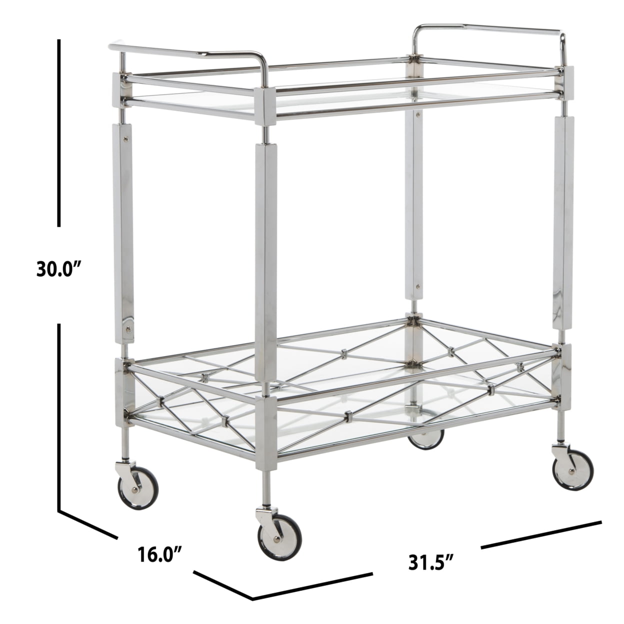 SAFAVIEH Ingrid 2 Tier Modern Glam Rectangle Bar Cart with Casters, Chrome - Image 2