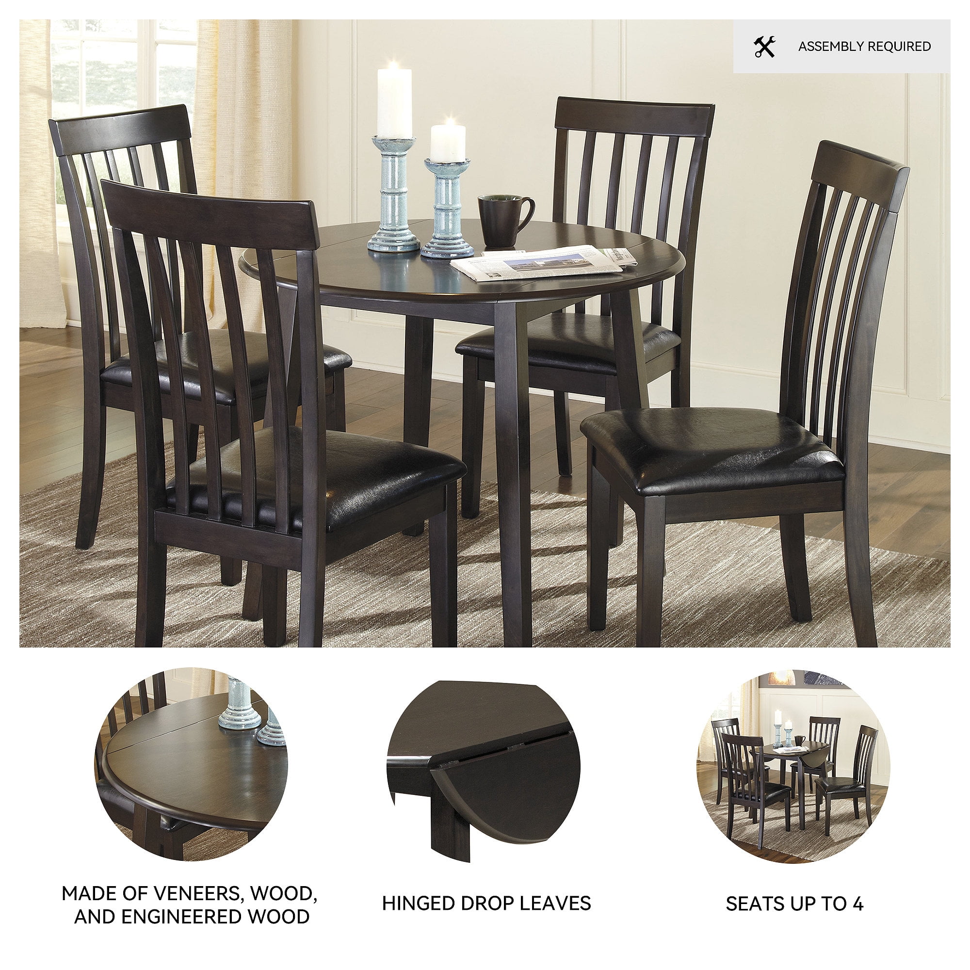 Signature Design by Ashley Contemporary Hammis Dining Drop Leaf Table Dark Brown - Image 3