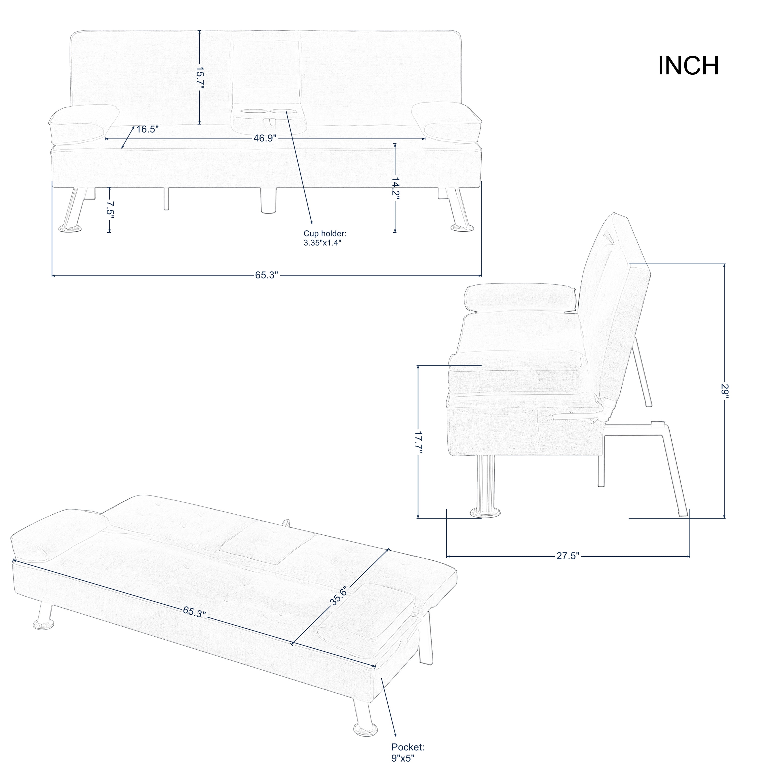Gewnee Modern Futon Sleeper Sofa Bed Convertible Folding Recliner Couch Furniture with 2 Cup Holders for Livin g Room - Image 11