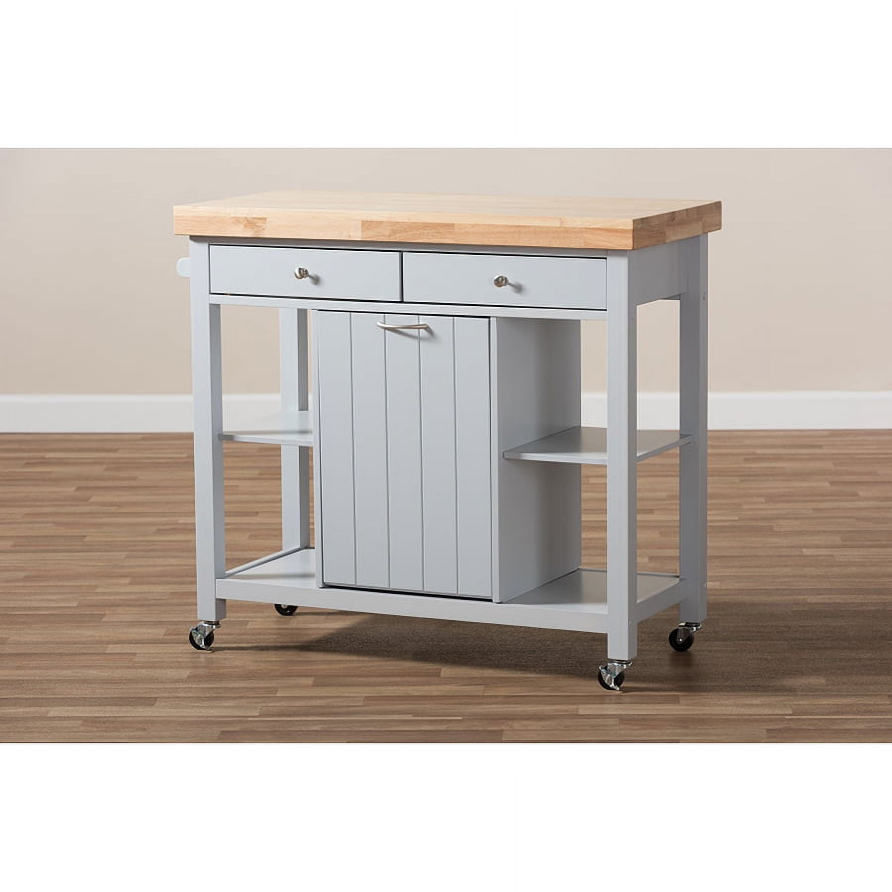 Baxton Studio Hayward Coastal and Farmhouse Light Grey Wood Kitchen Cart - Image 2