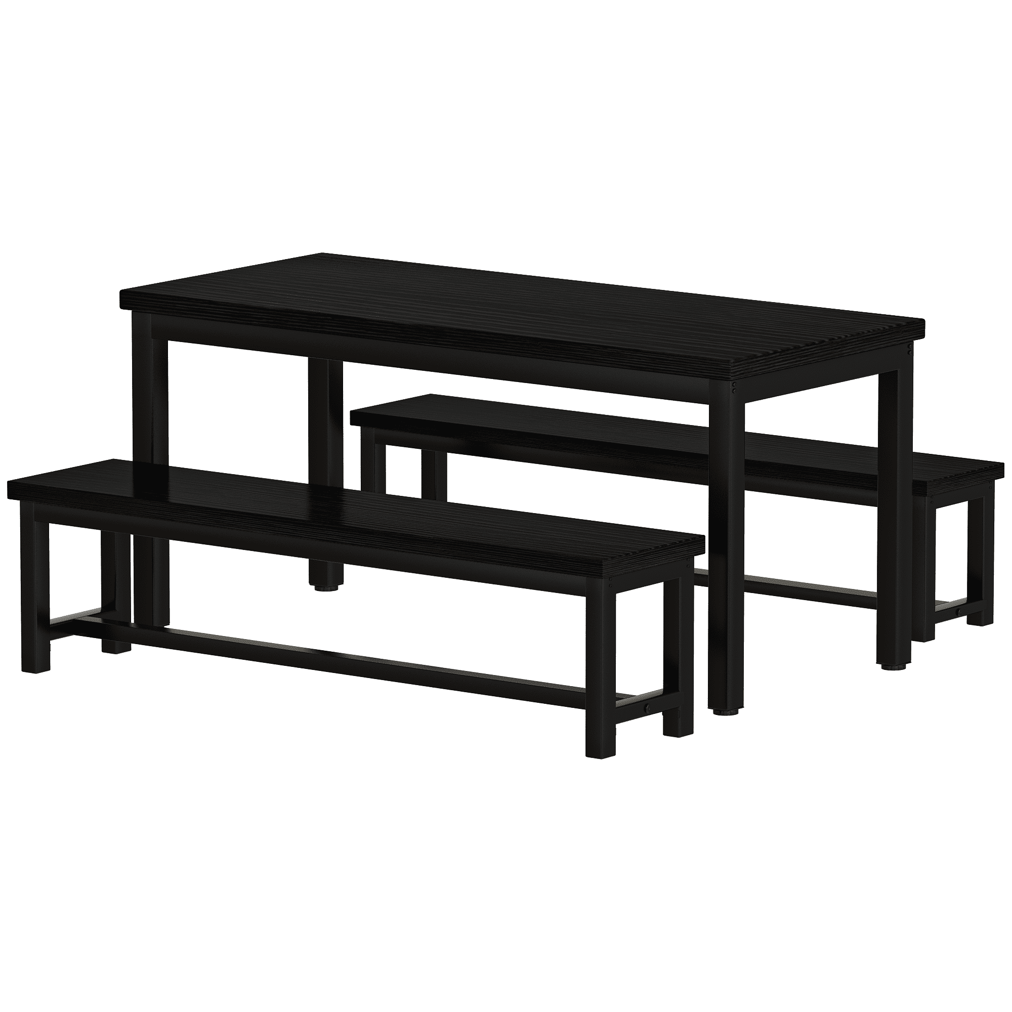 LTTROMAT Dining Table Set for 4, Kitchen Table Set with 2 Benches, Breakfast Nook Set for Small Spaces, 3 Piece Farmhouse Dining Room Table Set, Black - Image 4