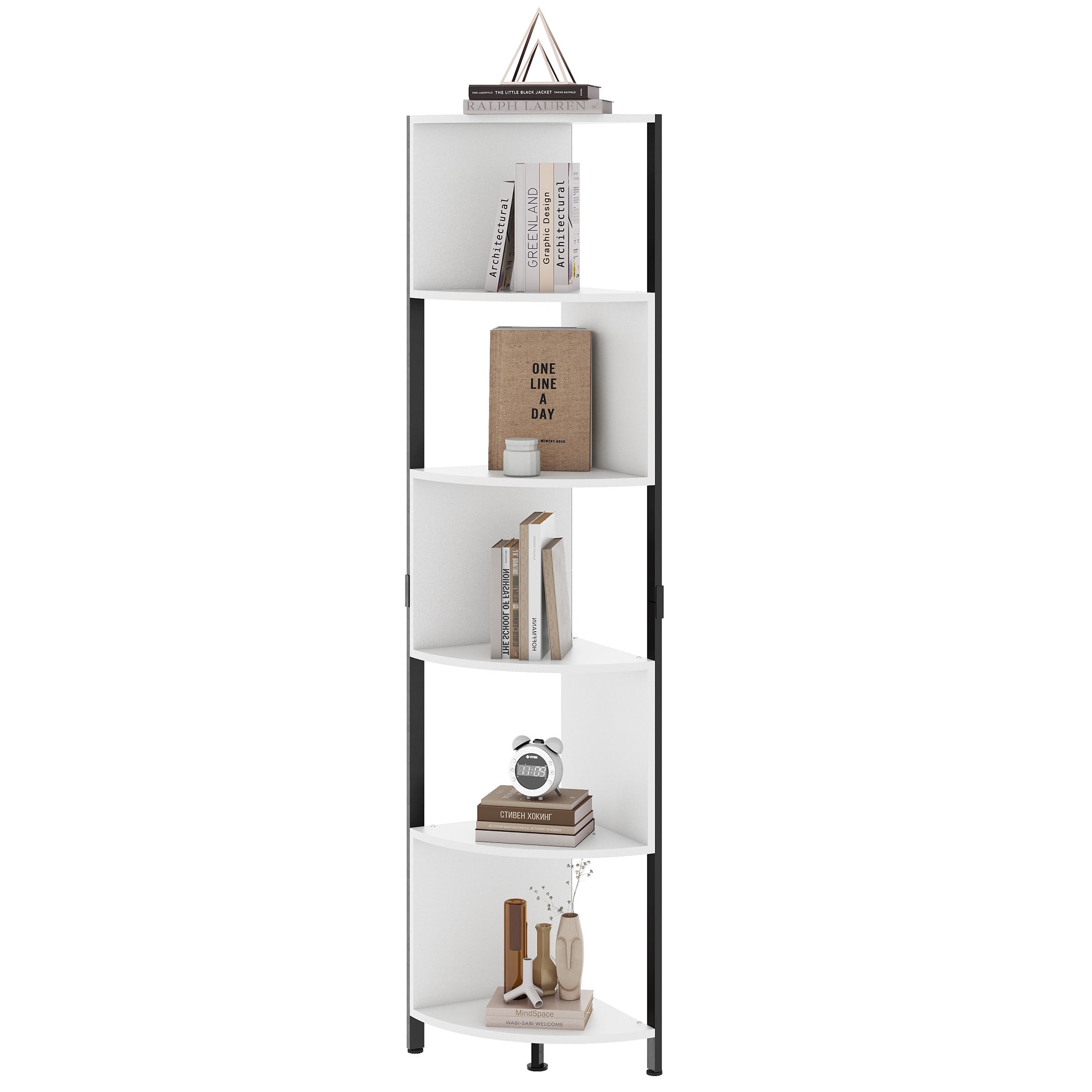Dextrus 6-Tiers Corner Shelf, Narrow Open Shelf, Modern Corner Bookshelf & Bookcase, Corner Storage Rack Plant Stand for Home Office, White - Image 7