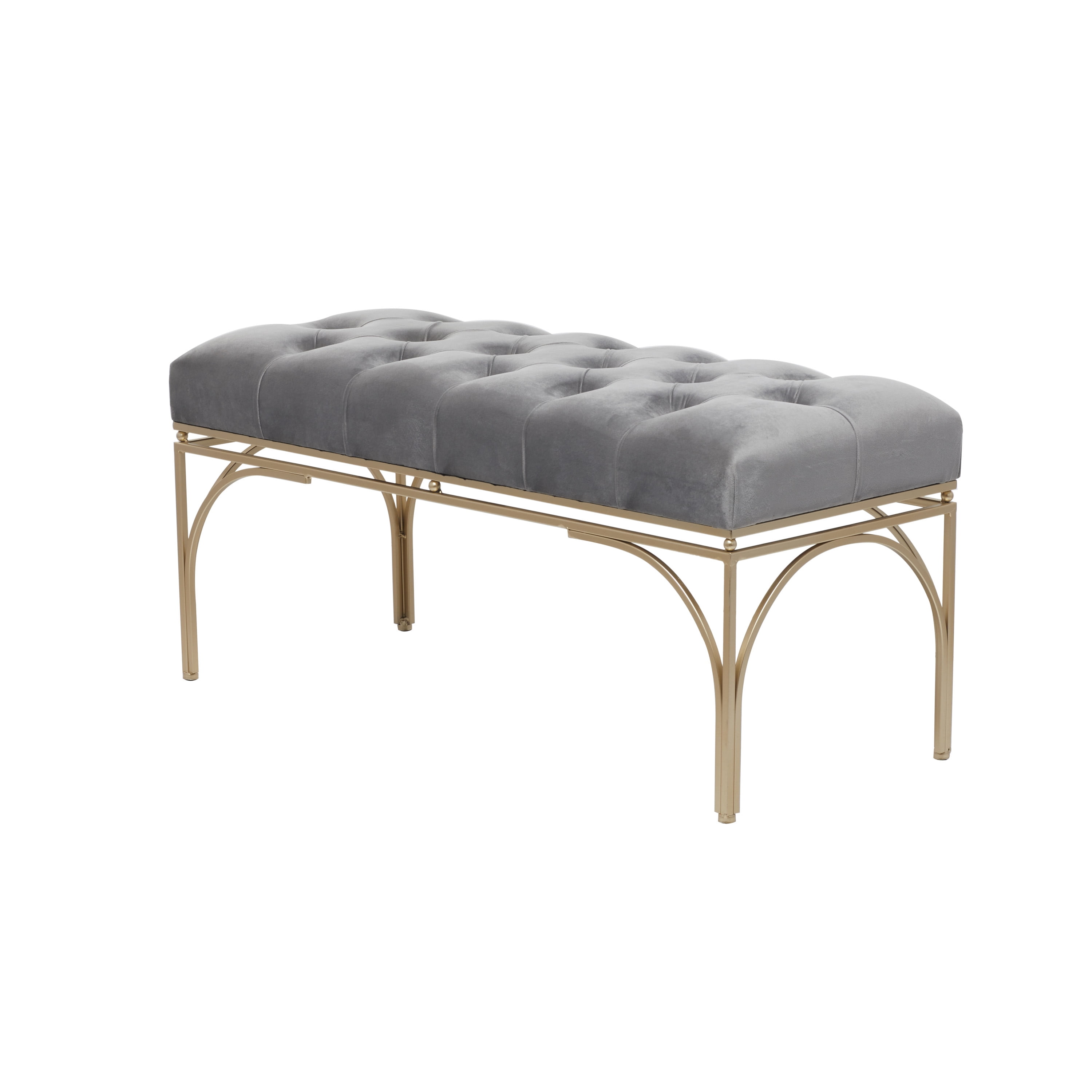 DecMode Gray Velvet Tufted Home Bench with Gold Metal Legs, 39" x 17" x 19" - Image 5