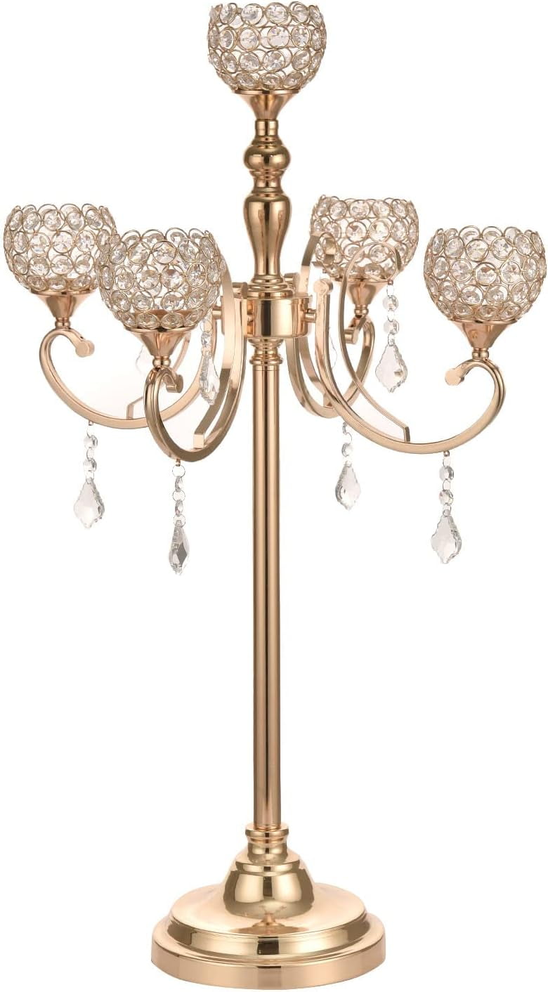 Gold Crystal Floor Candle Holders Centerpieces for Wedding Table Decoration,Christmas Decoration 5 Arms Floor Candlestick Holders - Image 6