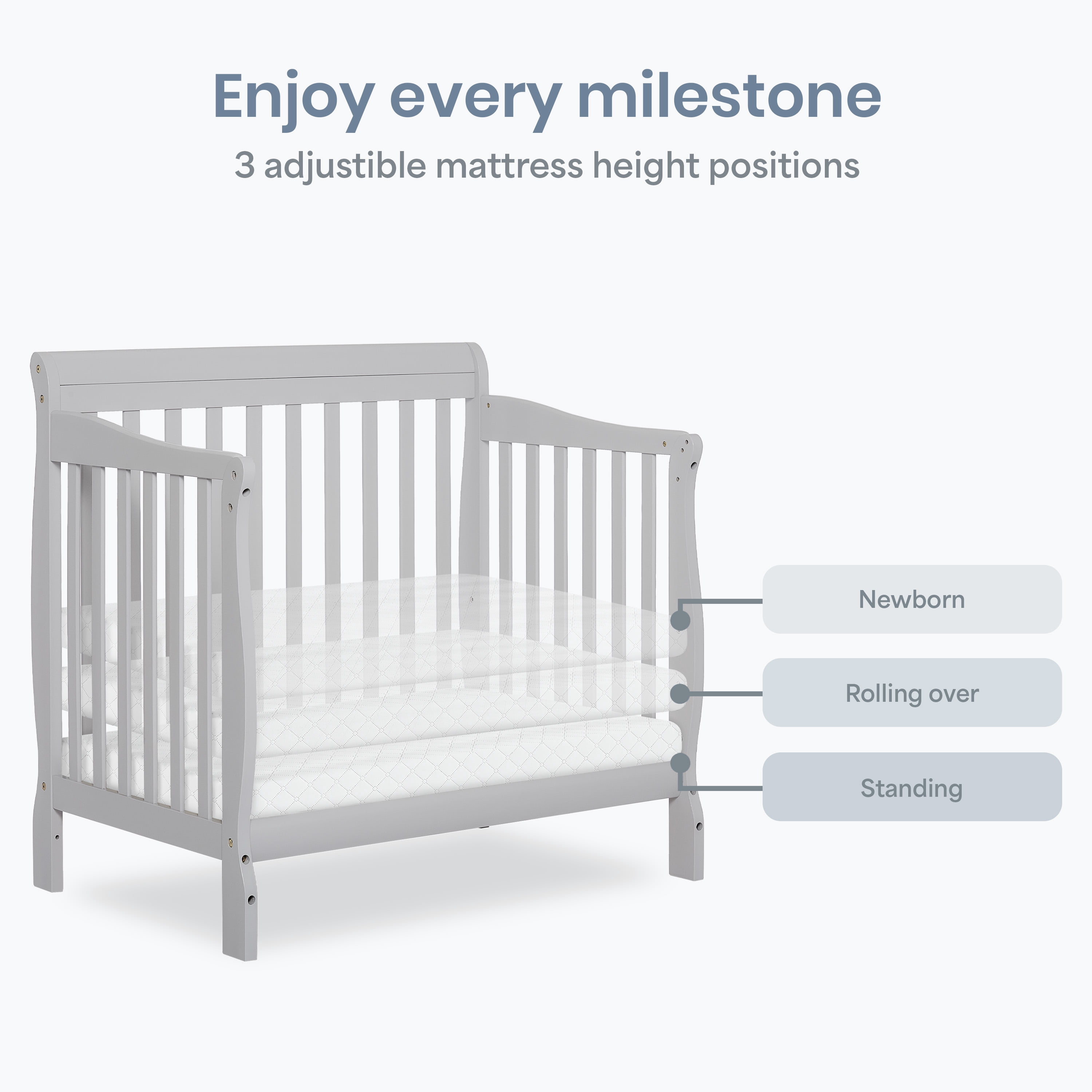Dream On Me Aden 4-in-1 Convertible Mini Crib In Mystic Grey, Greenguard Gold Certified - Image 5