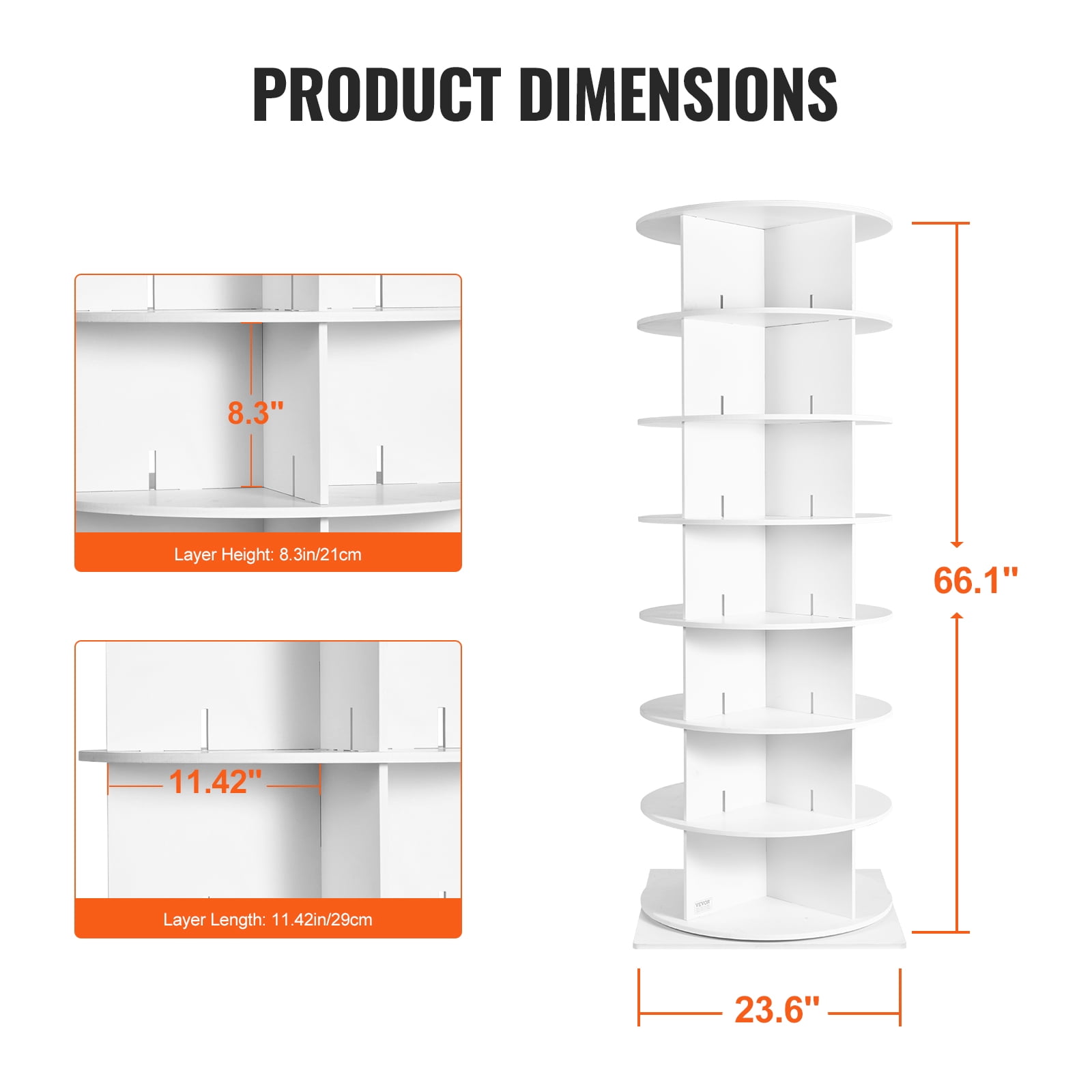 KFFKFF 7-Level Rotating Footwear Storage Tower, 360° Circular Shoe Showcase, Rotational Footwear Storage Carousel, Round Shoe Organizer with Stand for Bedroom, Living Room, Foyer, in White - Image 8