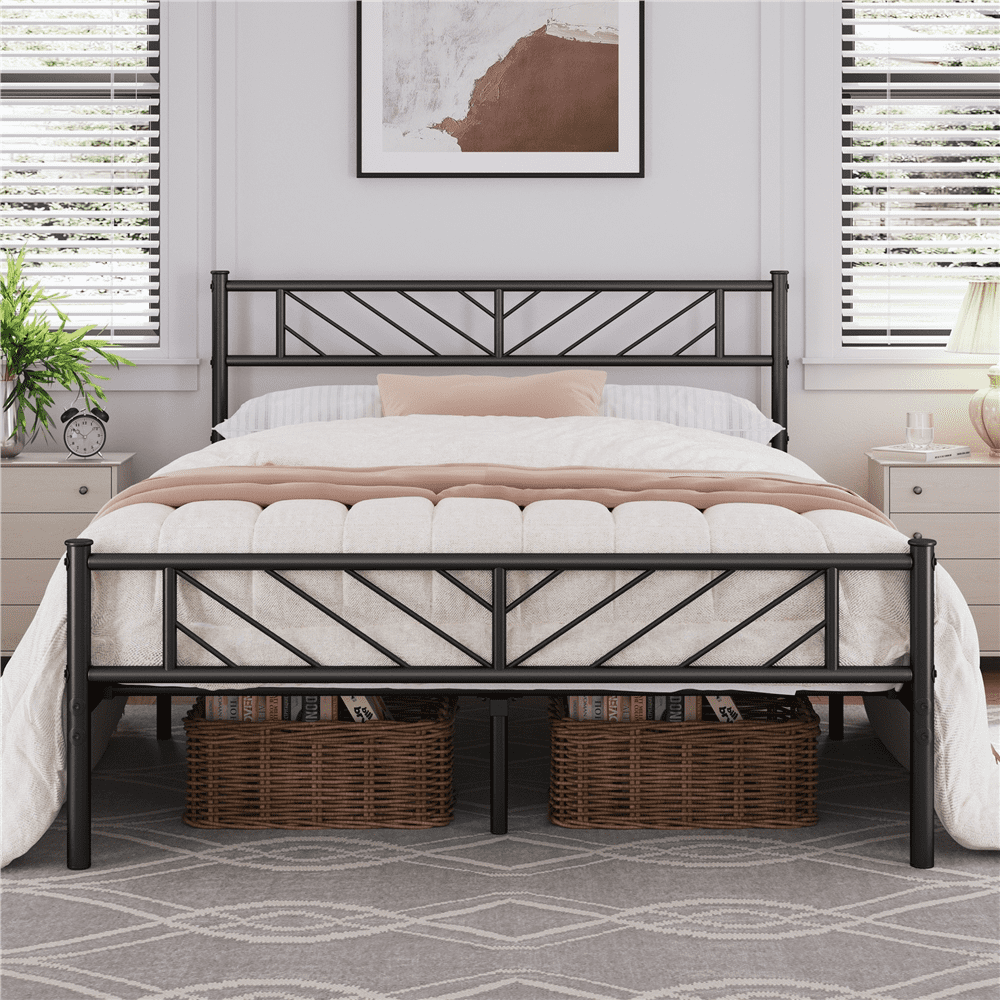 Renwick Justice Queen Size Metal Platform Bed with Arrow Design, Adult, Black - Image 2