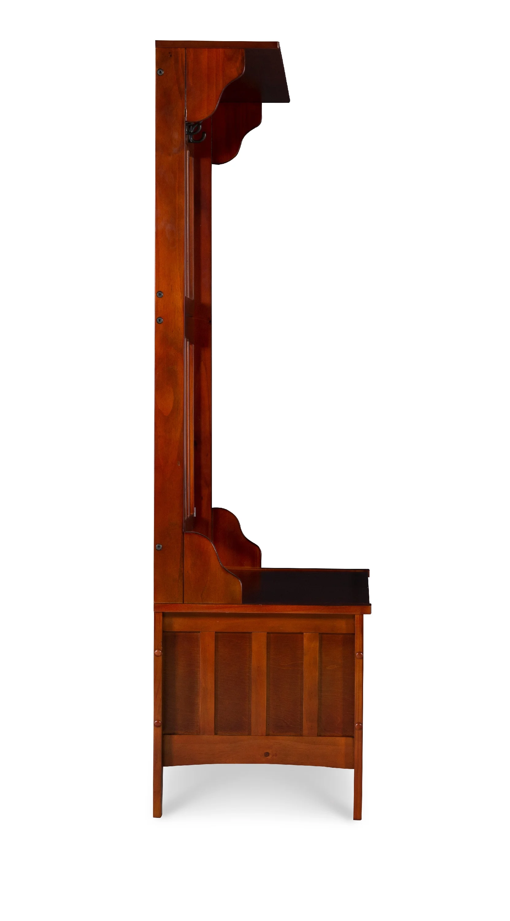 Linon Fletcher Free Standing Hall Tree with 4 Hooks and Split Seat Storage Bench, Walnut - Image 6