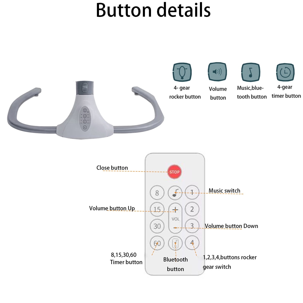 BEJOLO Electric Baby Swing for Infants, Portable Baby Bouncer with Remote Control,bluetooth Music, Blue - Image 3