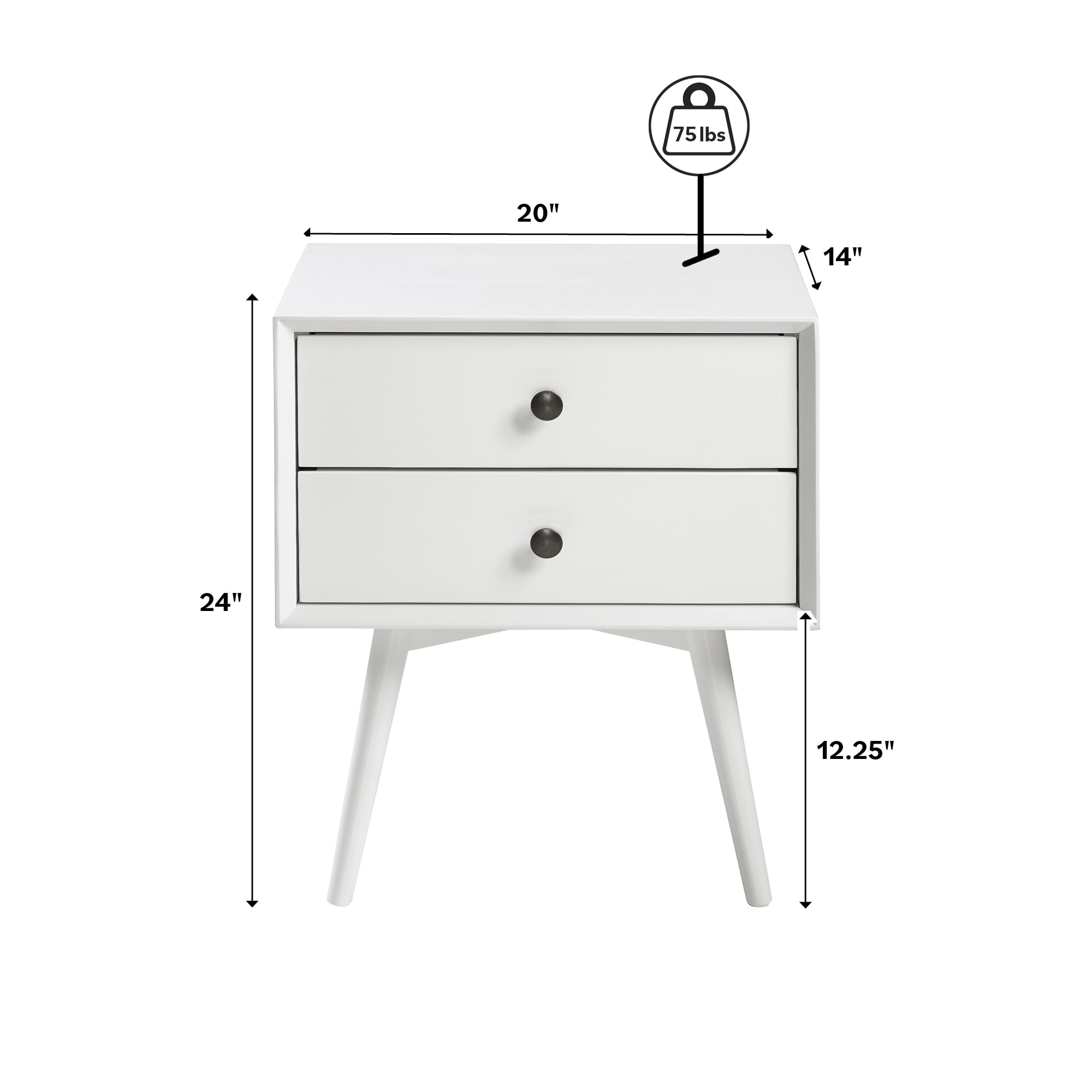 Walker Edison Mid Century Modern 2 Drawer Nightstand, White - Image 9