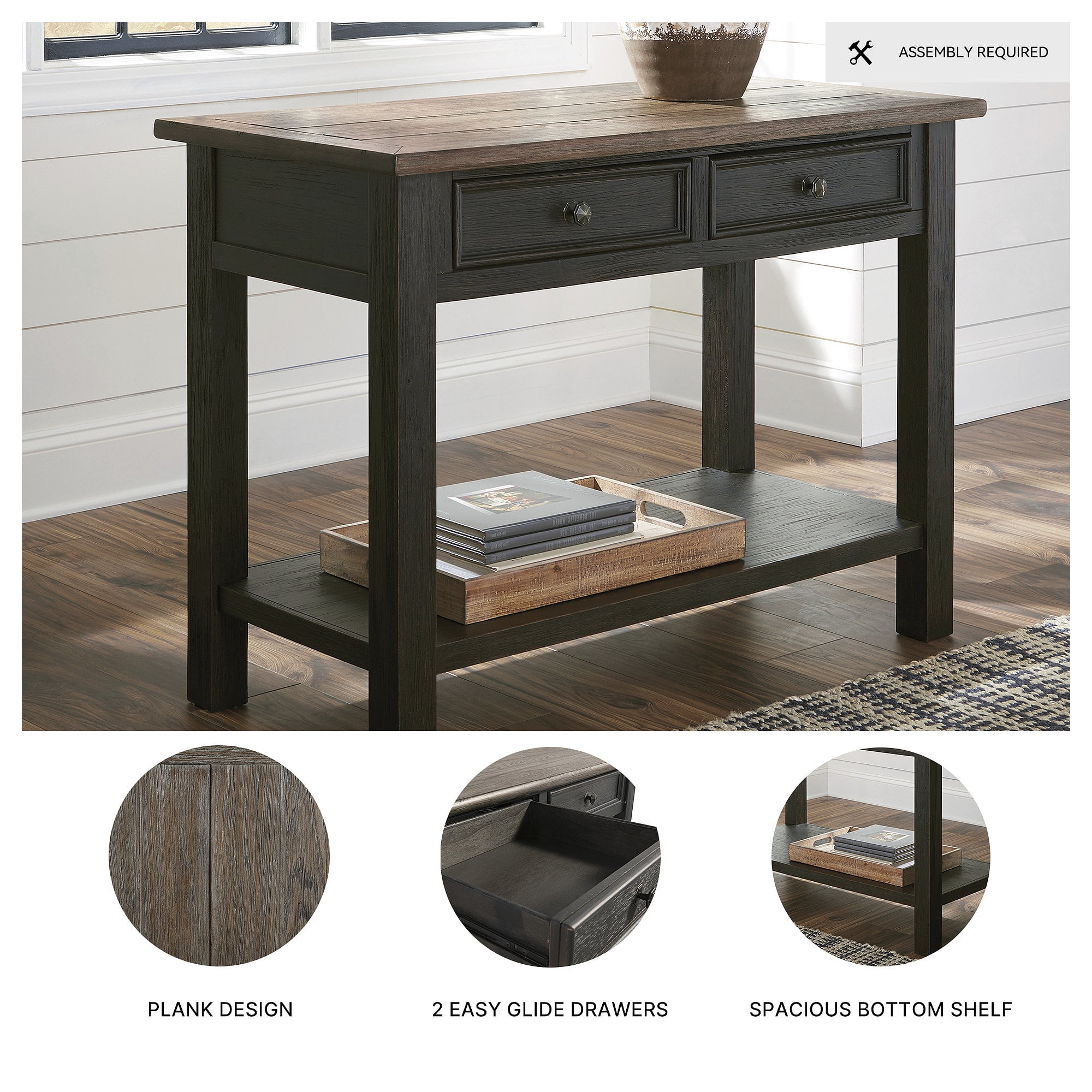 Signature Design by Ashley Tyler Creek 2 Drawer Sofa/Console Table, Grayish Brown/Black - Image 3