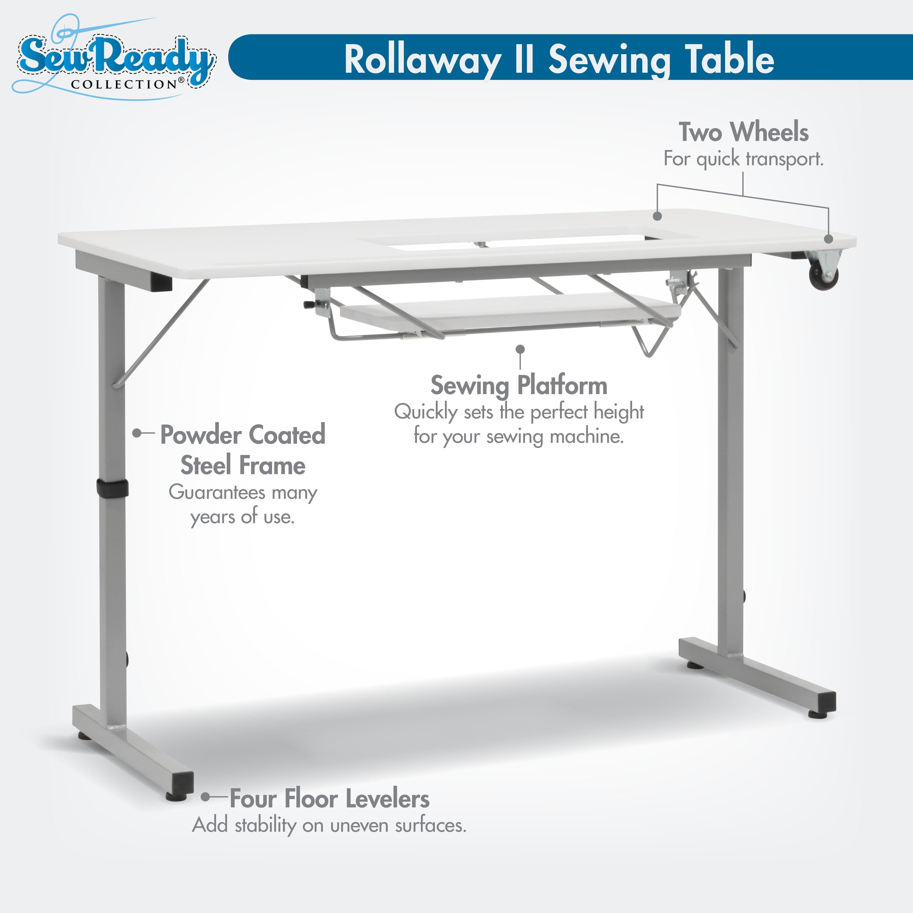 Sew Ready Rollaway II Folding Rolling Portable Sewing Table Silver / White - Image 11