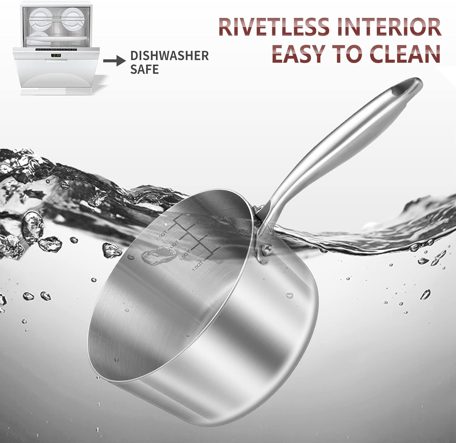 LOLYKITCH Tri-ply Stainless Steel Saucepans Set with Lids,Induction Cooking Pots,Dishwasher and Oven Safe,Detachable Handle,1.5QT&2.5QT&3.0QT. - Image 3