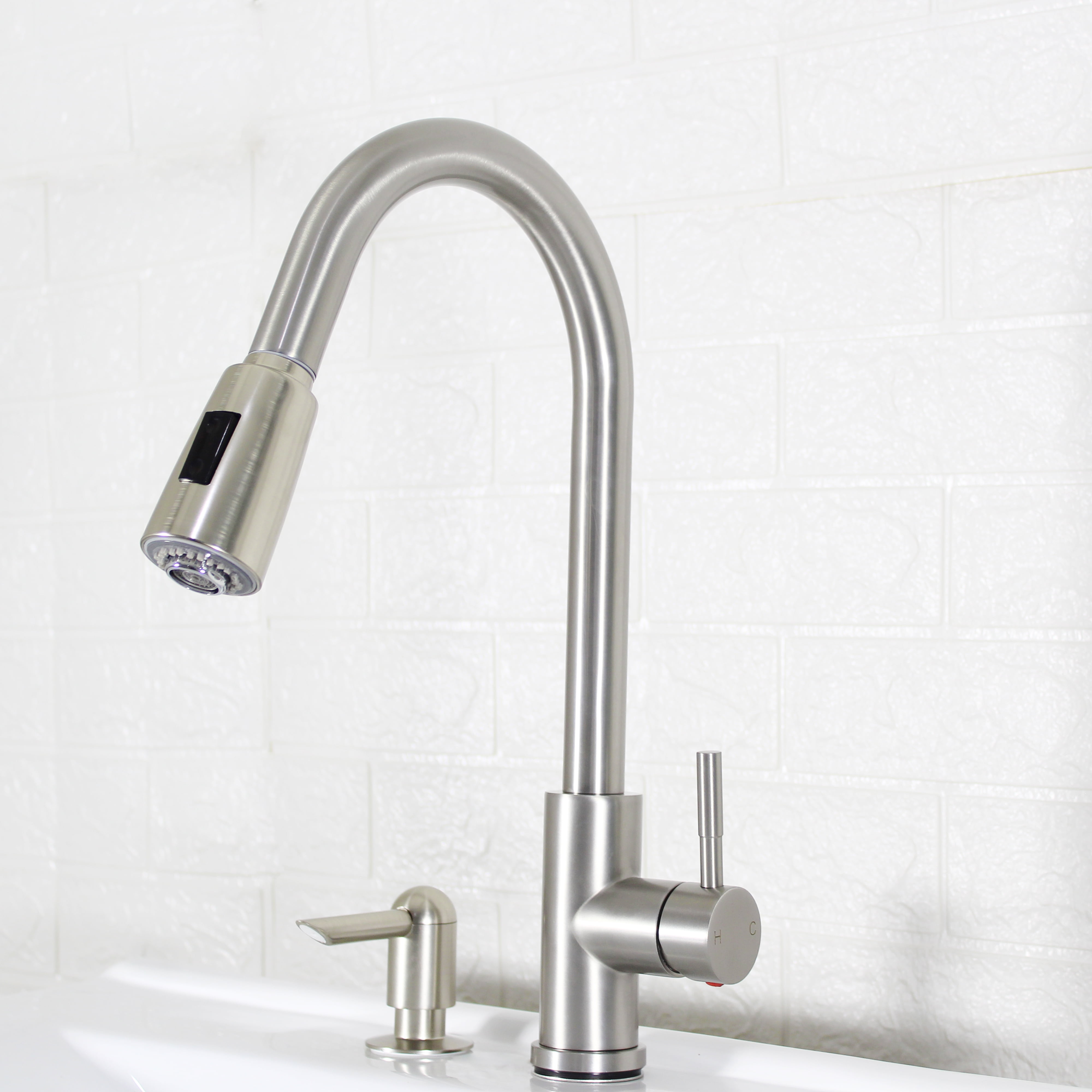 Better Homes & Gardens Elmont High Spout Single Handle Pull Down Kitchen Faucet with Soap Dispenser, Satin Nickel - Image 2