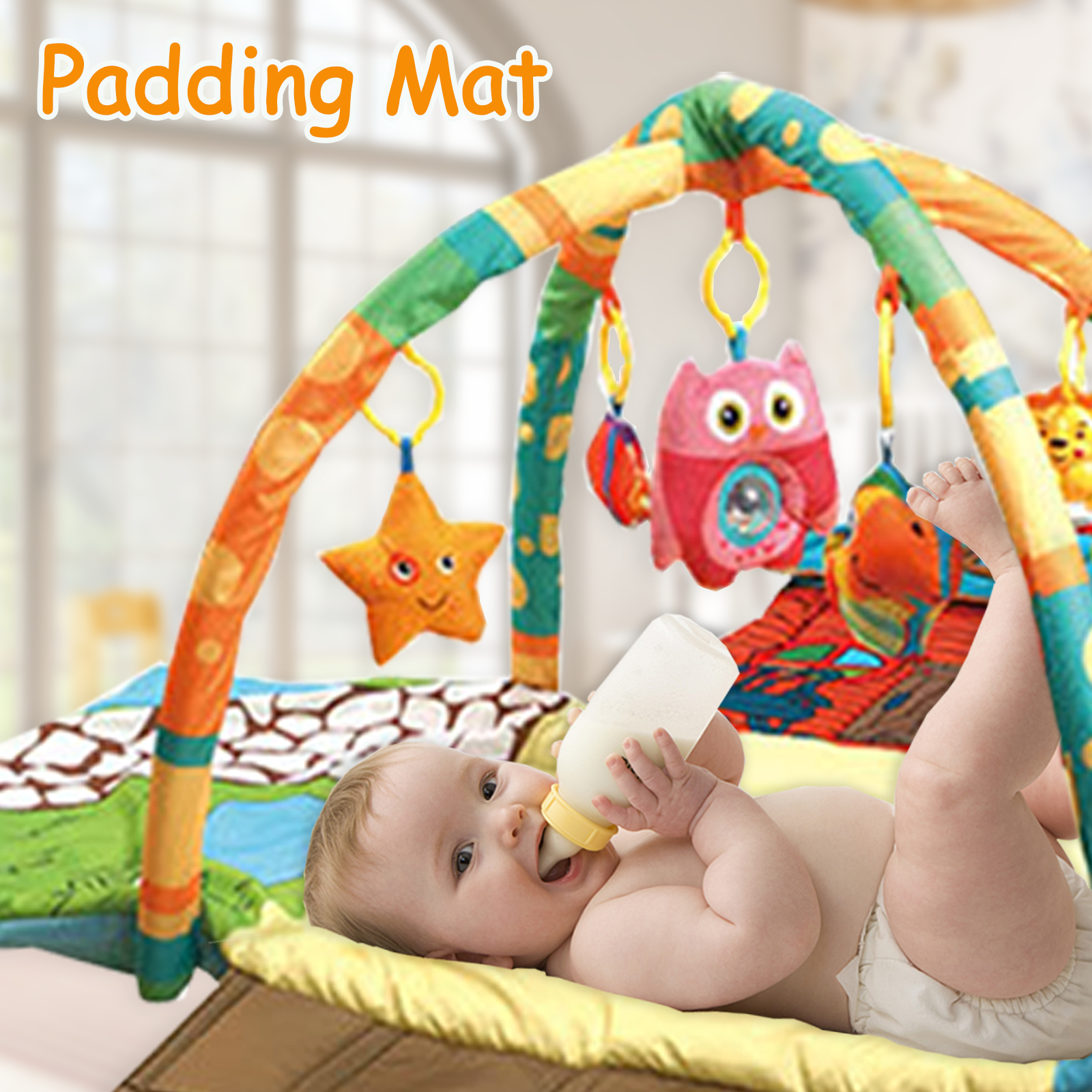 Baby Play Gym Mat,Tummy Time Mat with 5 Detachable Toys,Easy to Install & Clean Baby Activity Mat,Gift for Newborn Essentials, Promote Visual, Hearing, Touch for Baby to Toddler - Image 4