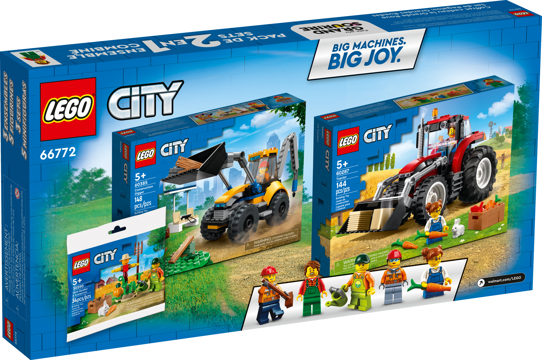 LEGO City Big Wheel Gift Set, 2in1 Tractor and Construction Digger Building Toy Sets Plus Farm Garden & Scarecrow Bonus Pack, Great Gift for Boys and Girls Ages 5 and up, 66772 - Image 5