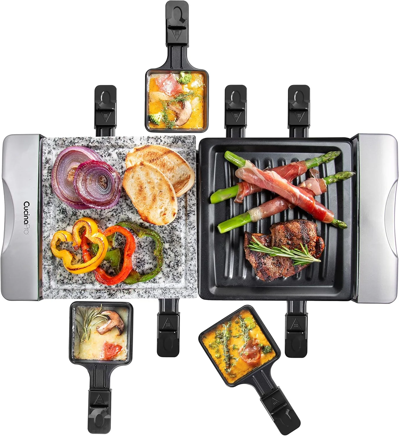 CucinaPro Electric Cheese Raclette Table Grill w Nonstick Grilling Plate & Cooking Stone - Deluxe 8 Person Tabletop Cooker w Hotplate - Image 5