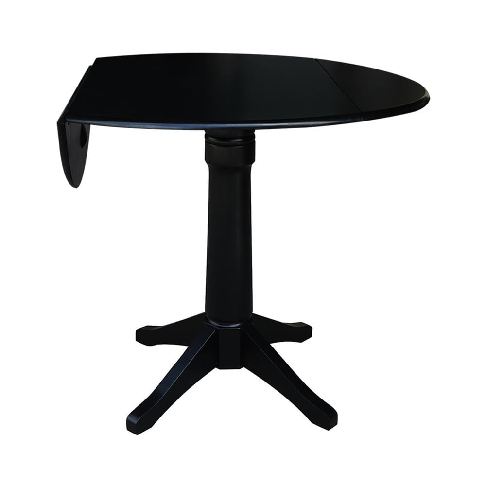 42" Round Solid Wood Black Dual Drop Leaf Pedestal Table by International Concepts - Image 8
