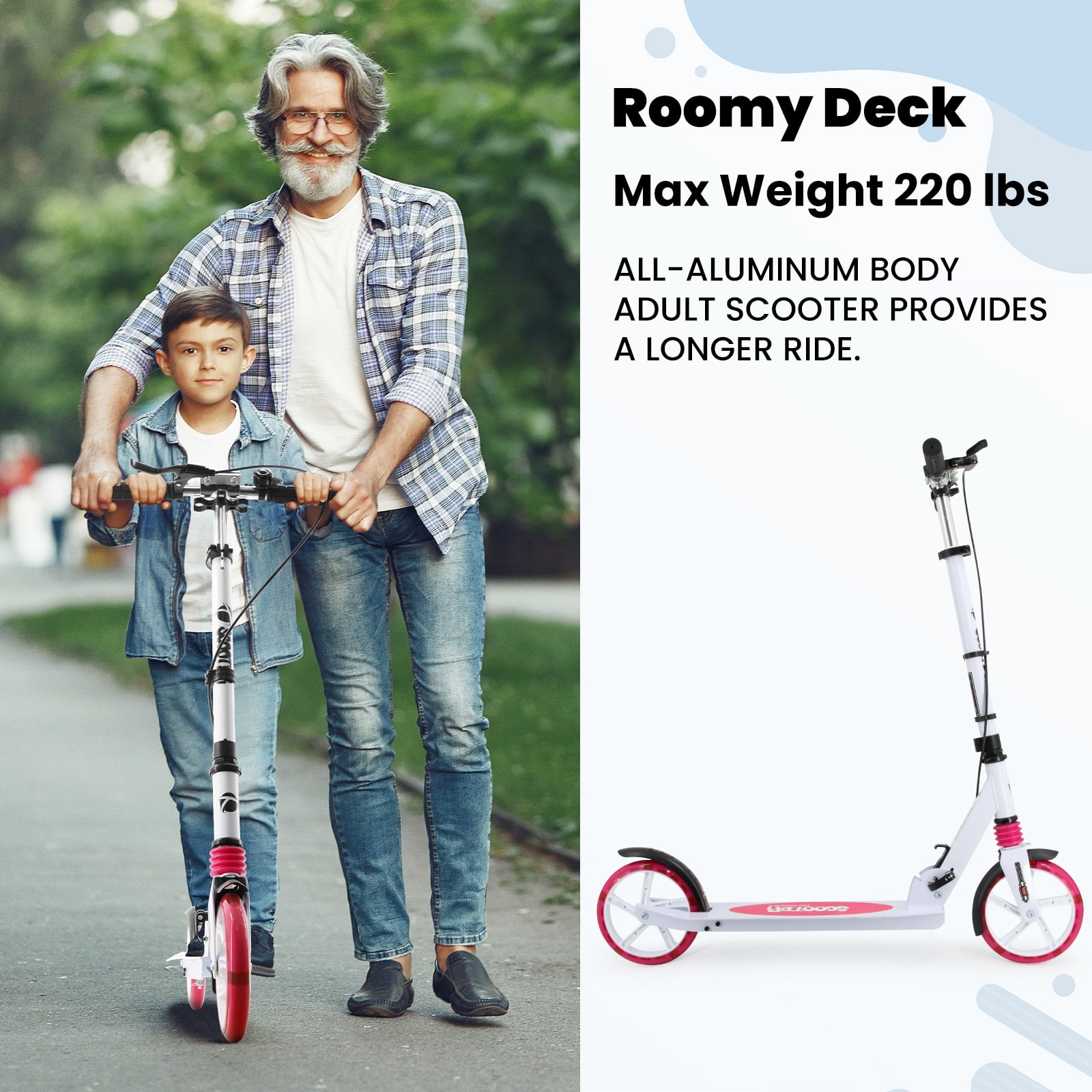 TENBOOM Scooter for Ages 8+ Teens and Adults Kick Scooter Foldable with Double Braking System Bells Adjustable Handlebars Kickstand Max Load 220 LBS 8" Big Wheels - Image 4