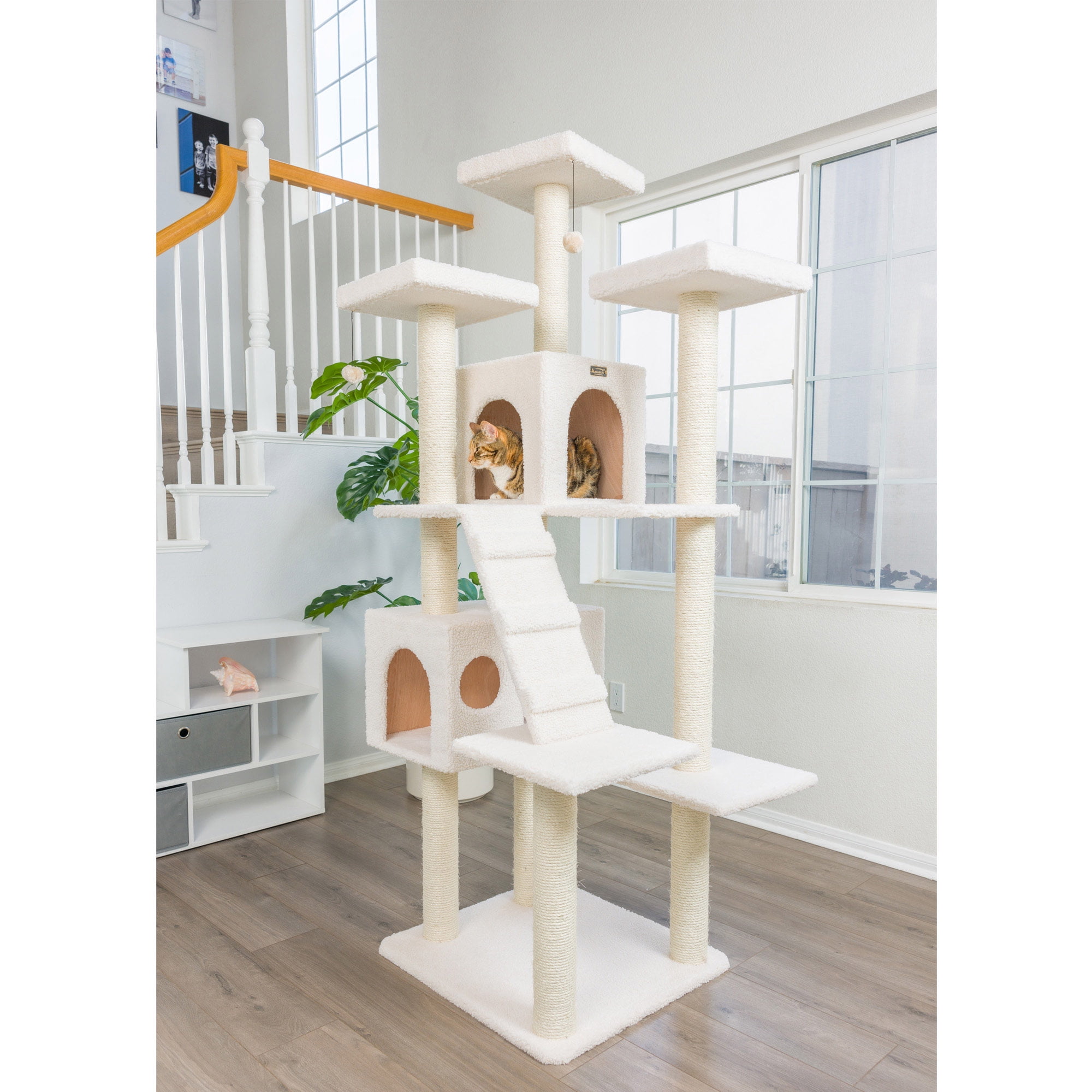 Armarkat 77-in real wood Cat Tree & Condo Scratching Post Tower, White - Image 9