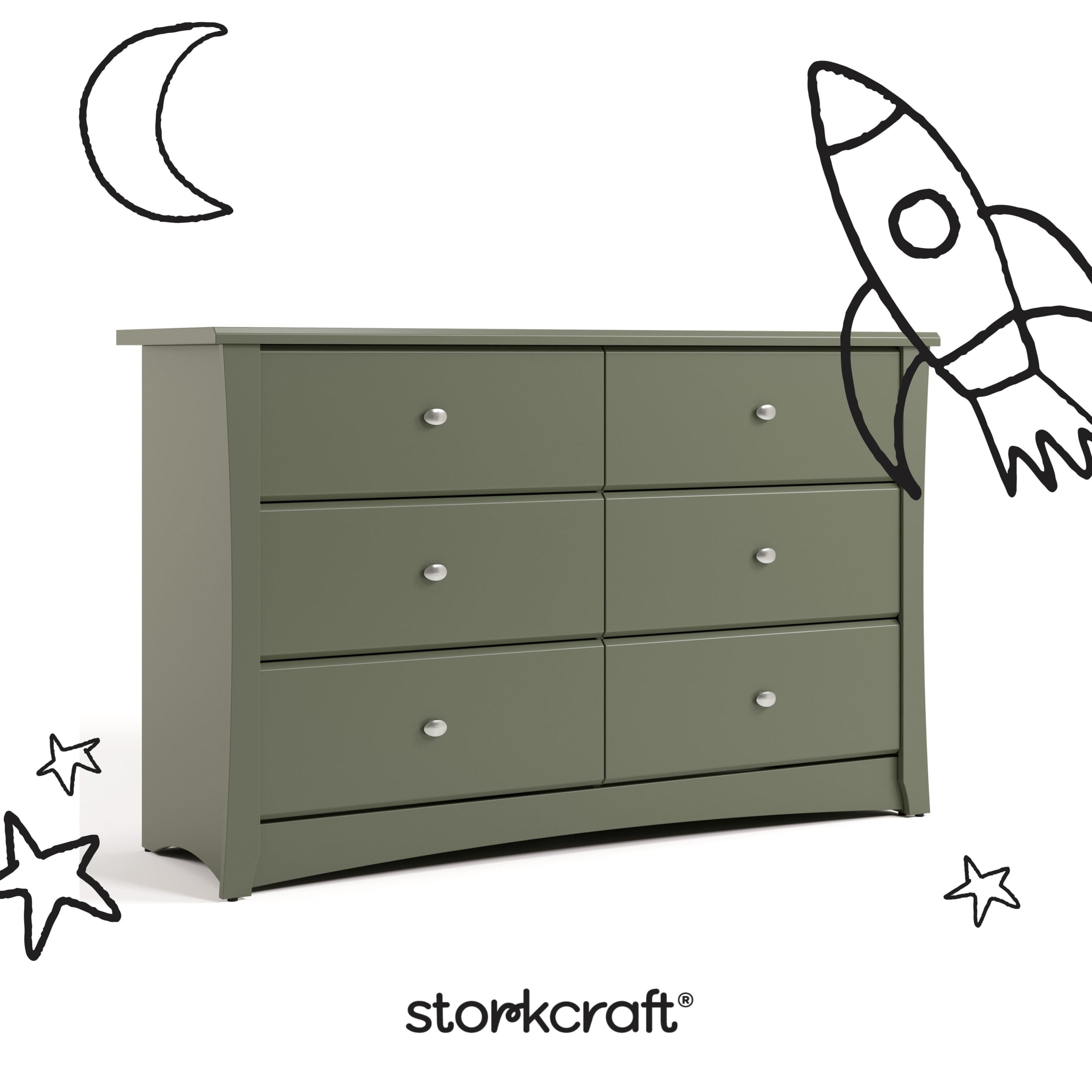 Storkcraft Crescent 6 Drawer Nursery Dresser, Olive - Image 11