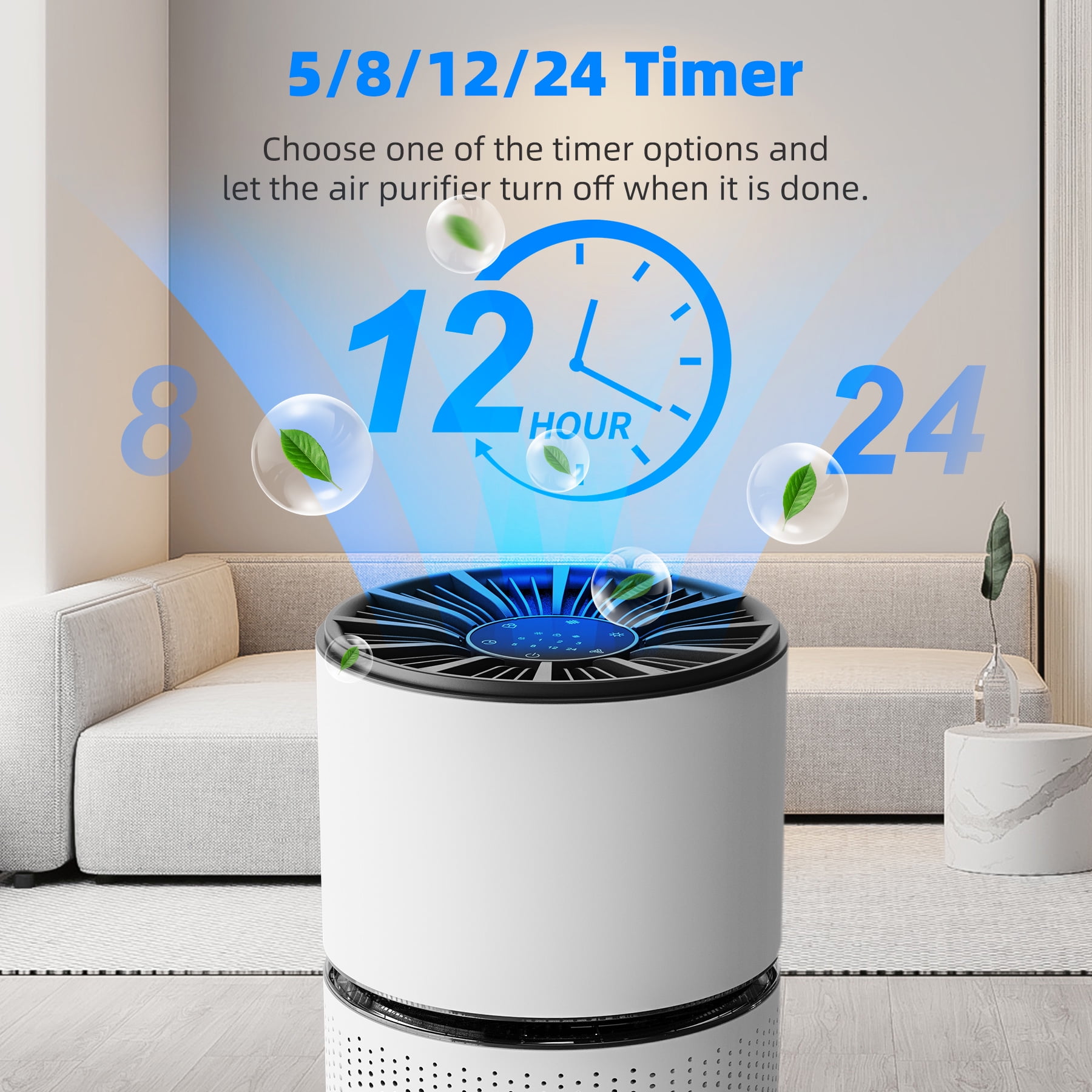 BREEZOME Air Purifier with 4-Stage Particle Filtration, up to 620 Sq. ft, Mis-touch design, Timer, True HEPA Air Purifier for Large Rooms, White - Image 7