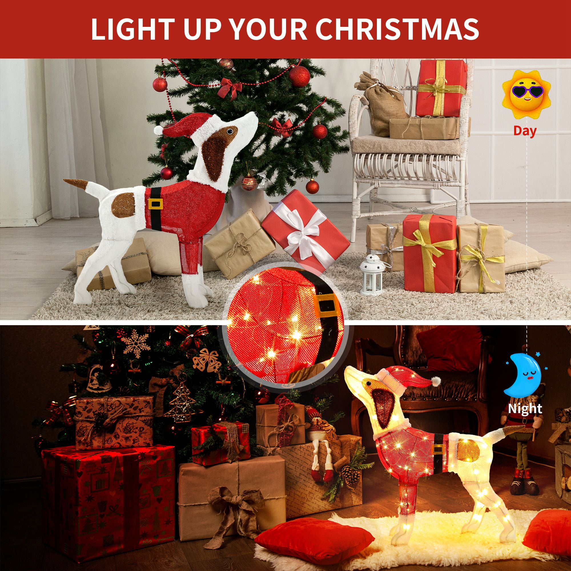 DEORAB 29.5IN Outdoor Christmas Dog Decoration Outside Lighted Yard Indoor Holiday Decor Garden Decor Lawn,70 Lights - Image 2