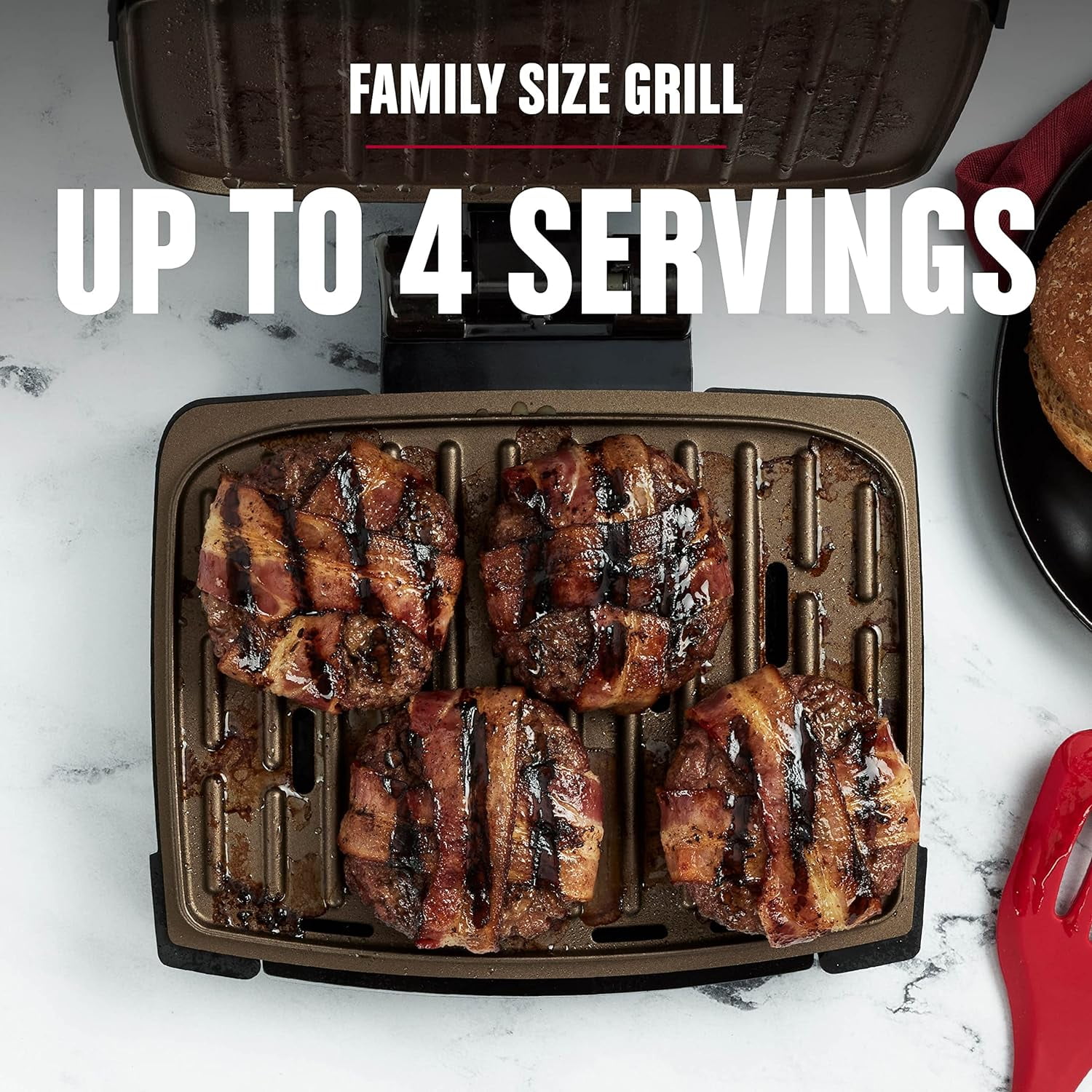 George Foreman GRES060BZ Contact Submersible? Grill, NEW Dishwasher Safe, Wash the Entire Grill, Easy-to-Clean Nonstick, Black/Bronze - Image 3