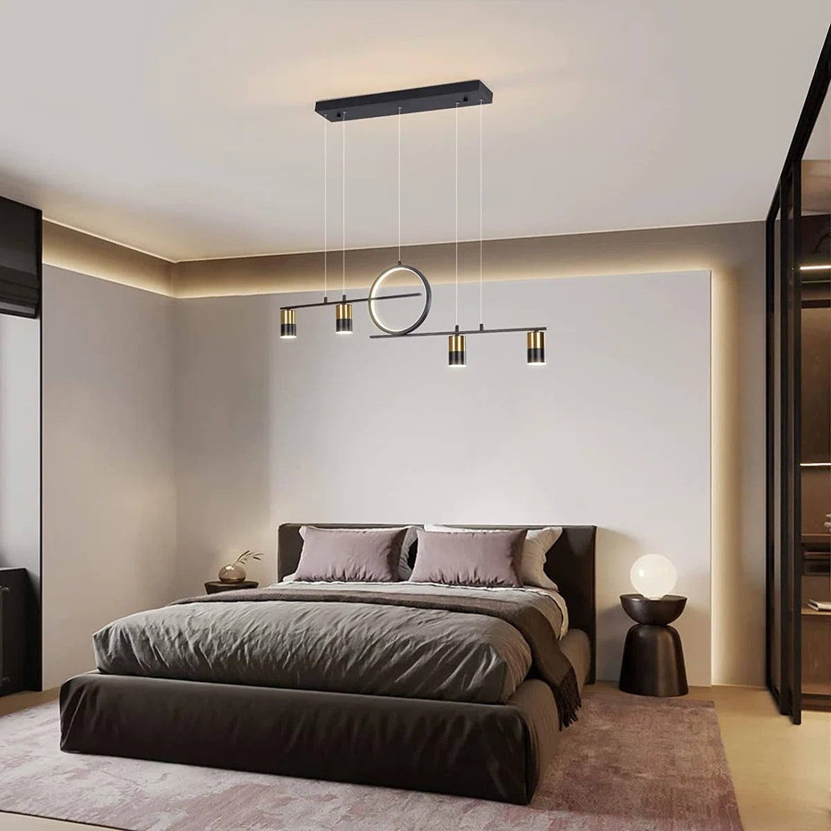 Garwarm 5 Lights LED Pendant Light, 42in Dimmable 3 Colors Lighting with Remote Control, Geometric Linear Light for Dining Living Room, Black - Image 11