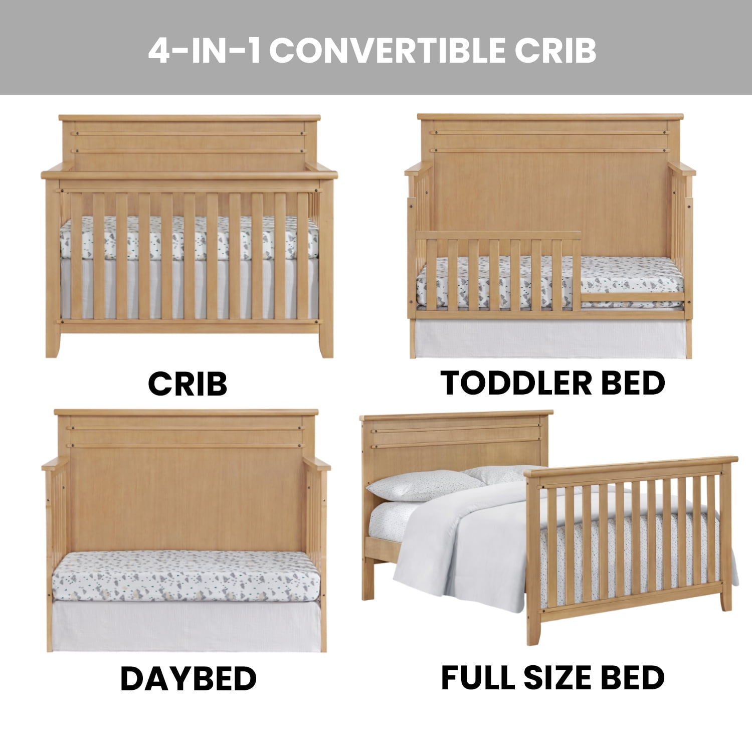 Soho Baby Morrison 4 in 1 Convertible Crib Honey Wood - Image 4