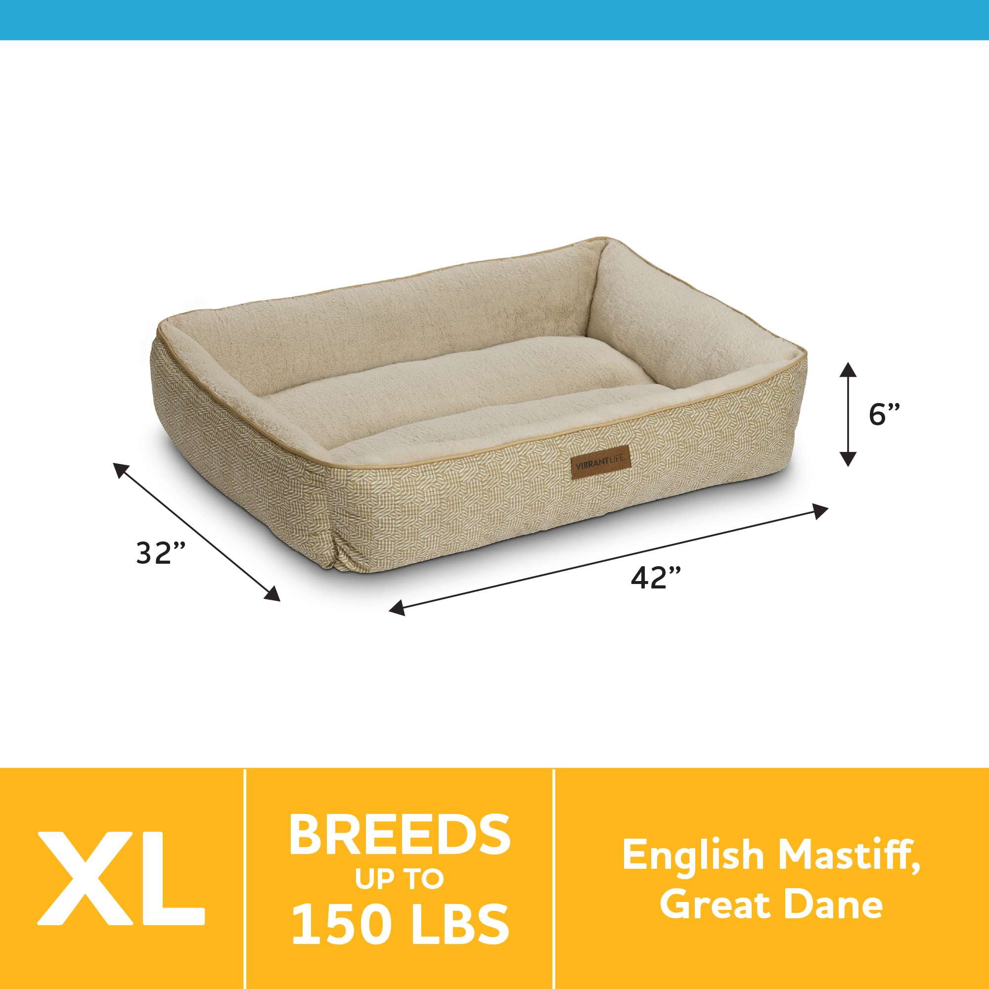 (2 pack) Vibrant Life Extra Large Dog Bed, Bolster Bed for Large Dogs, Extra Large, 42" x 32", Tan - Image 4