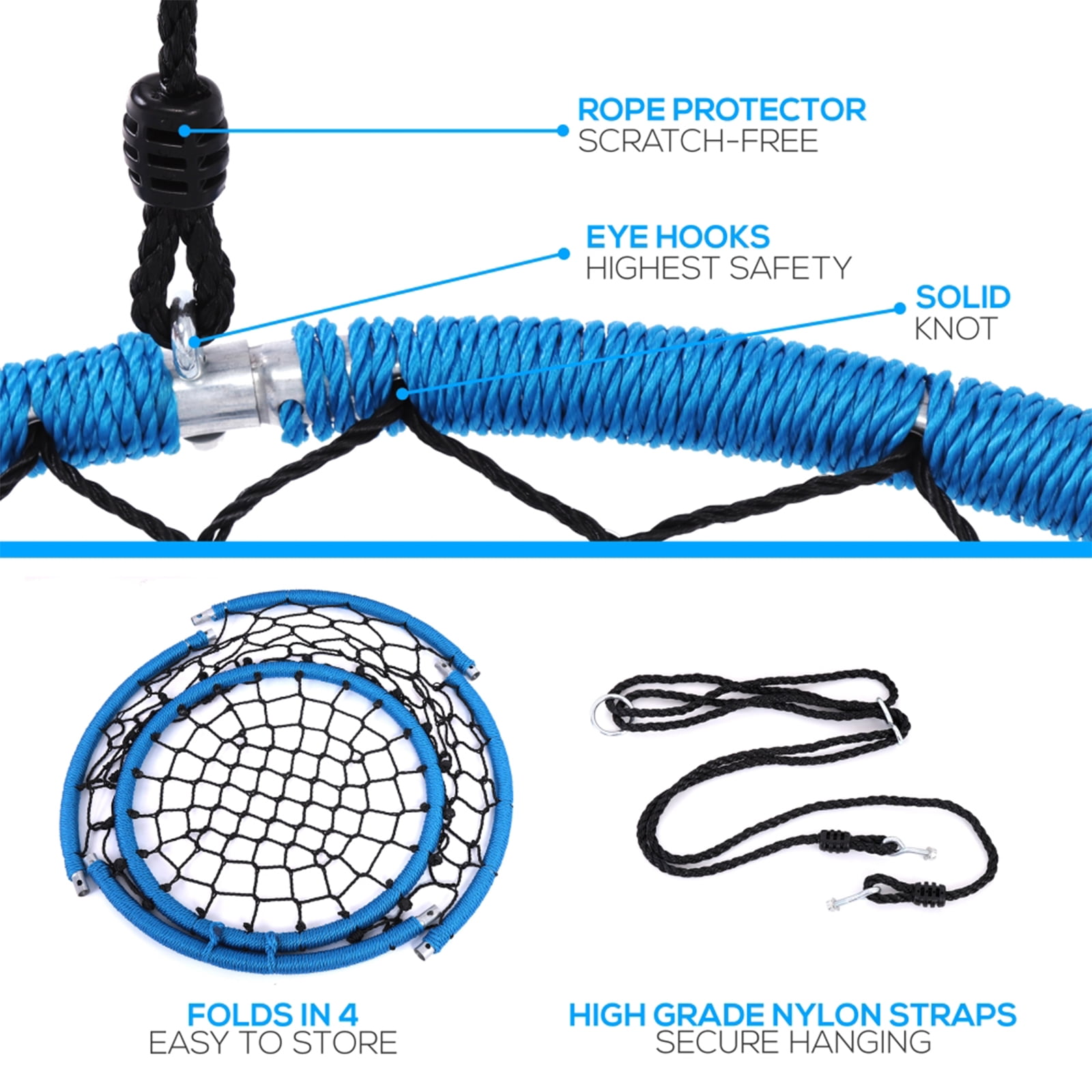 SereneLife SLSWNG125 - Netted Seat Swing - Indoor/Outdoor Hanging Rope Swinging Saucer Seat Swing - Image 4