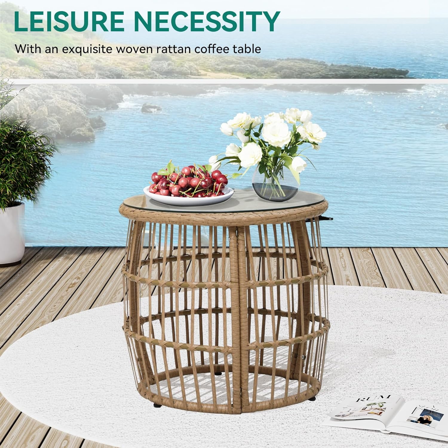 Dextrus Double Egg Chair with Cushions & Handwoven Rattan, Beige (Set of 2) - Image 3