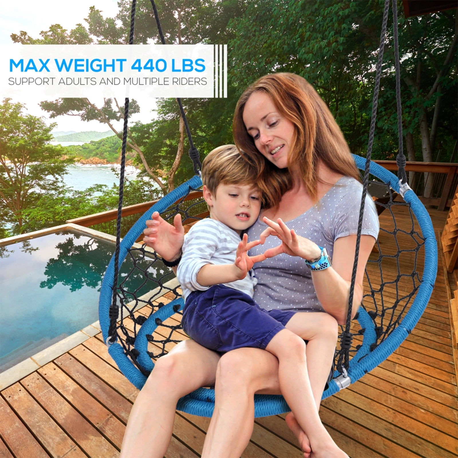 SereneLife SLSWNG125 - Netted Seat Swing - Indoor/Outdoor Hanging Rope Swinging Saucer Seat Swing - Image 3