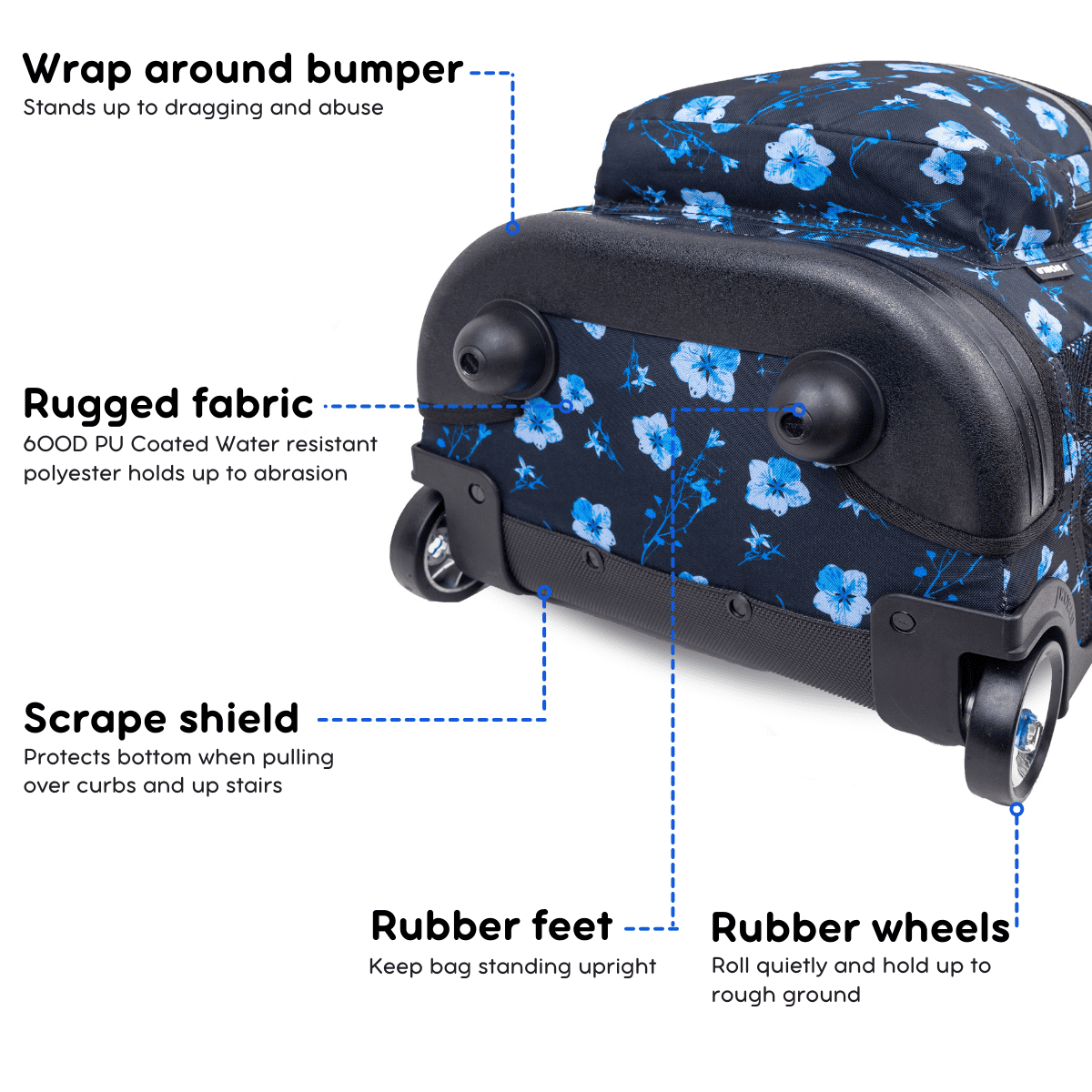 J World Girls Sunrise 18" Rolling Backpack for School and Travel, Night Bloom - Image 3