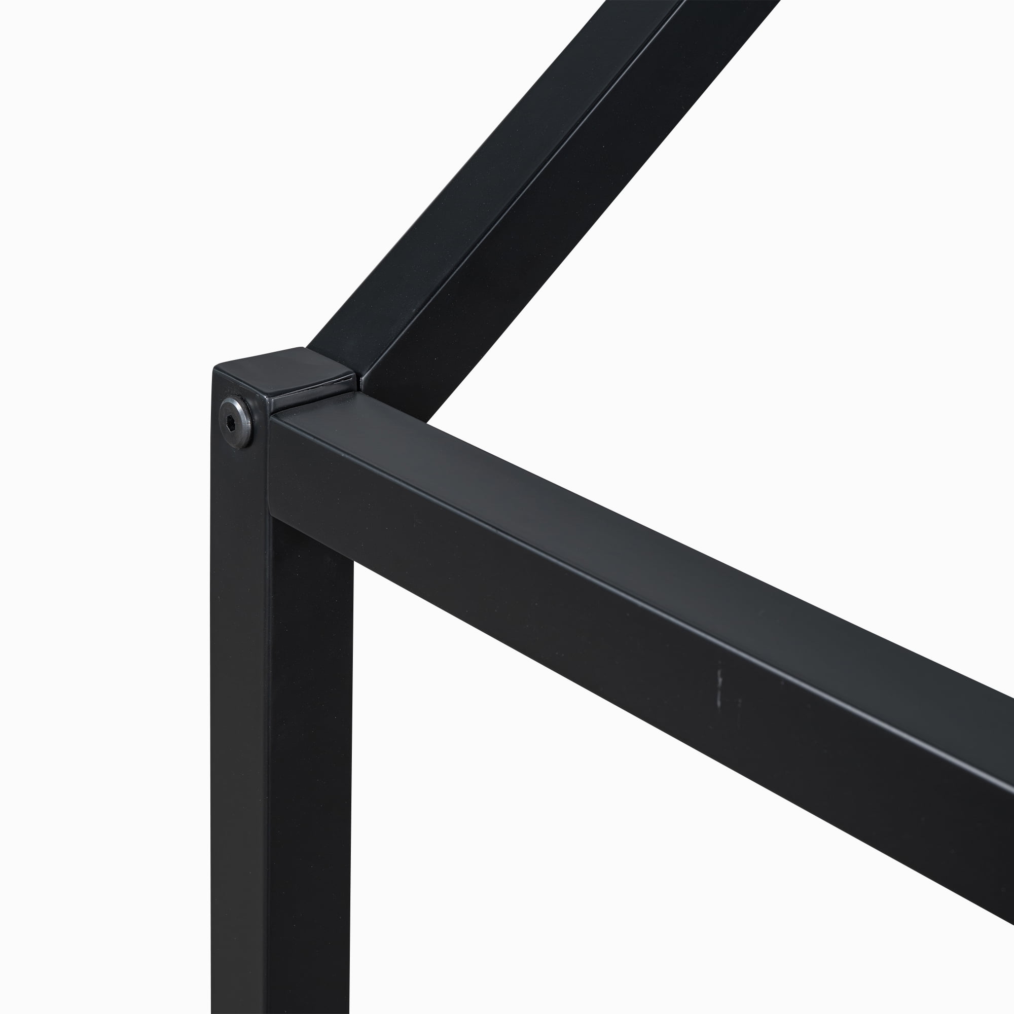 Euroco Metal Twin Size House Bed Frame, Low Profile Canopy Bed with Fence and Door for Kids, Black - Image 4