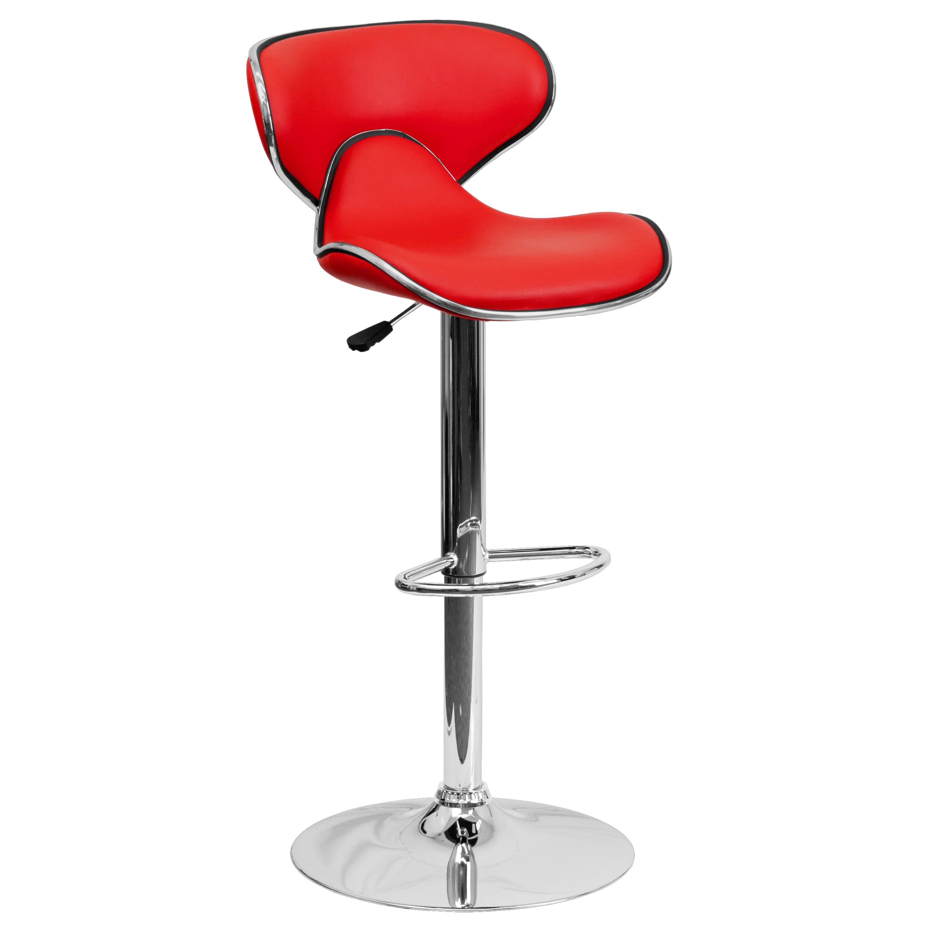 Flash Furniture 2 Pack Contemporary Cozy Mid-Back Red Vinyl Adjustable Height Barstool with Chrome Base - Image 2