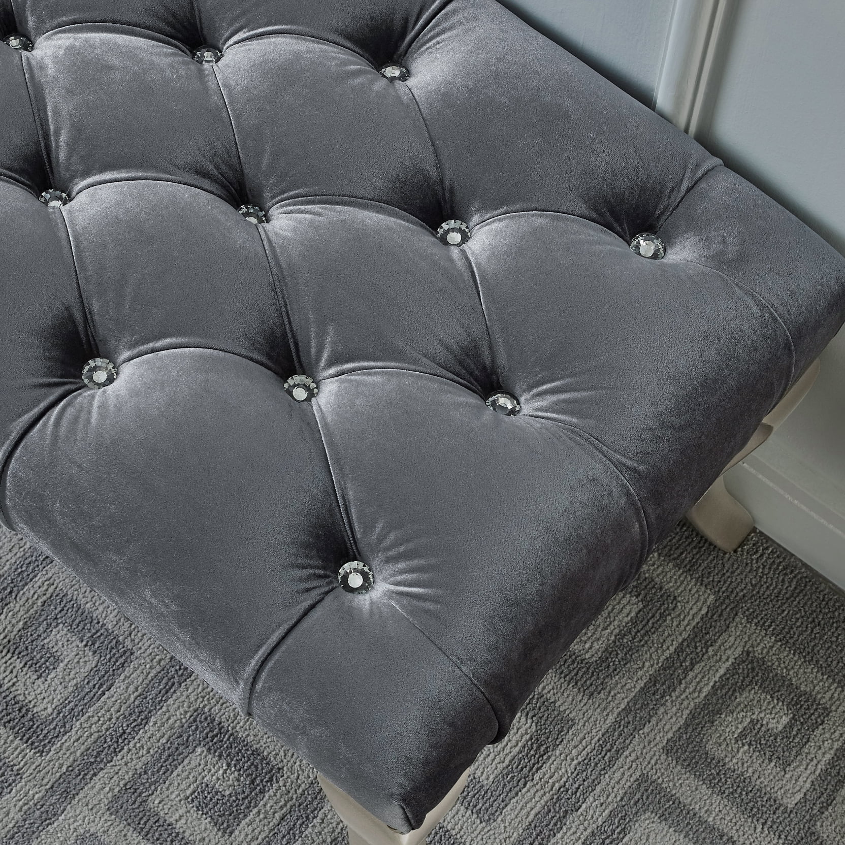 Roundhill Furniture Decor Maxem Fabric Upholstered Bench with Nailhead Gray - Image 3