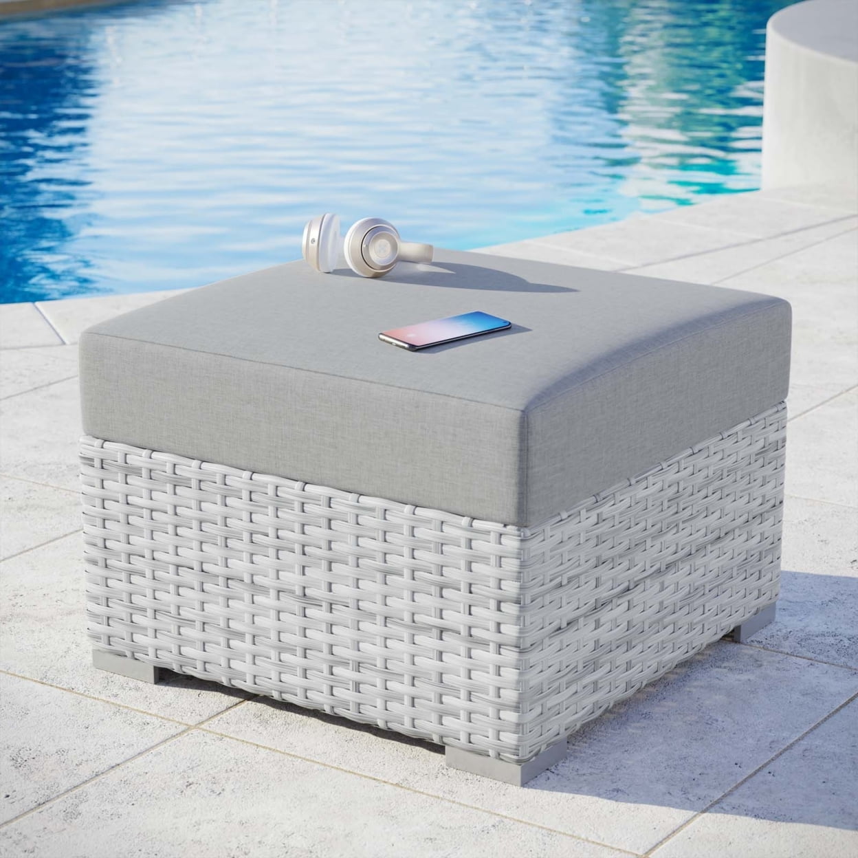 Modway Convene Outdoor Patio Ottoman in Light Gray Gray - Image 4