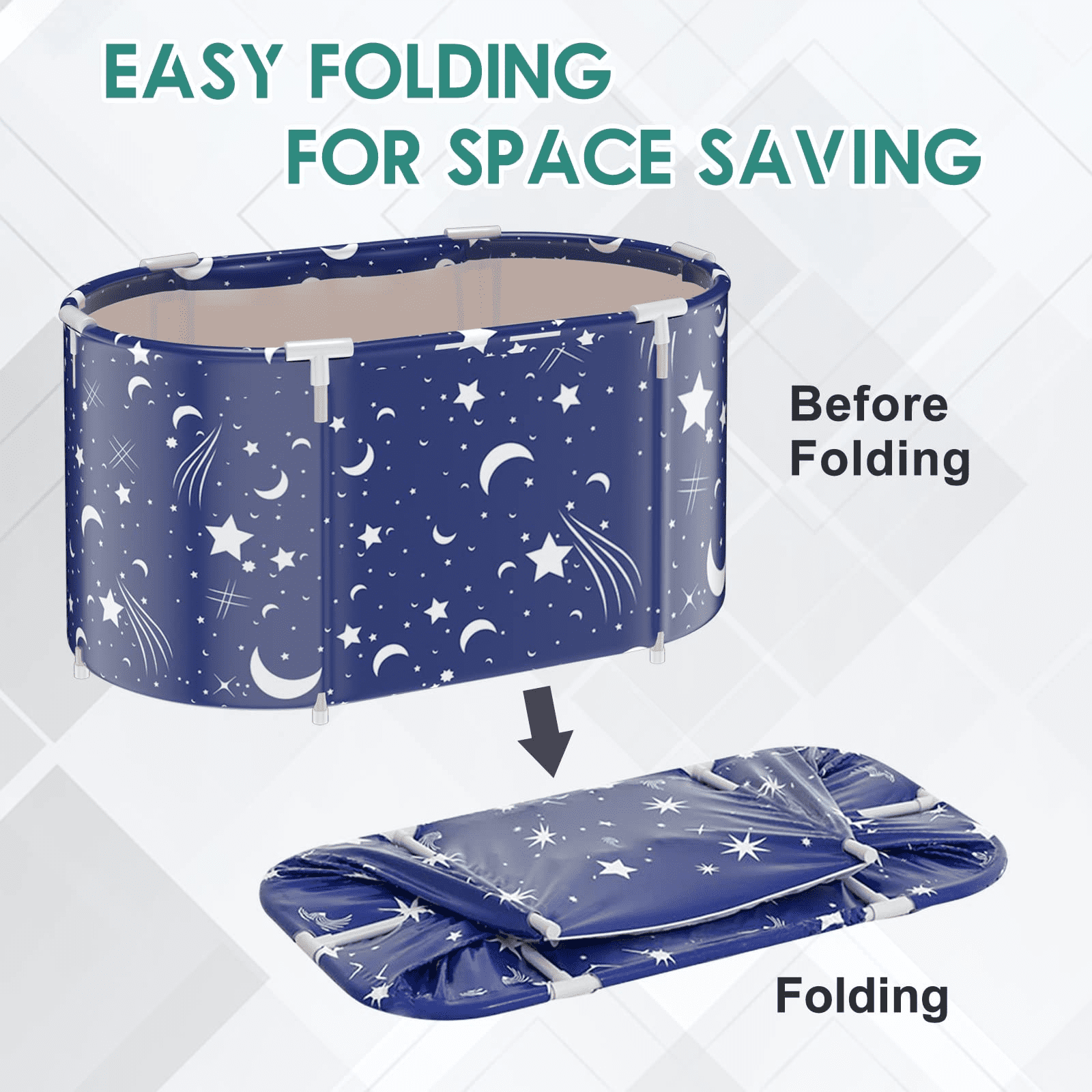 BEJOLO Folding Bathtub for Adult, 47in Large Protable Family APS Tub Foldable Soaking Bathing Shower Tub Kit, Starry Blue - Image 2