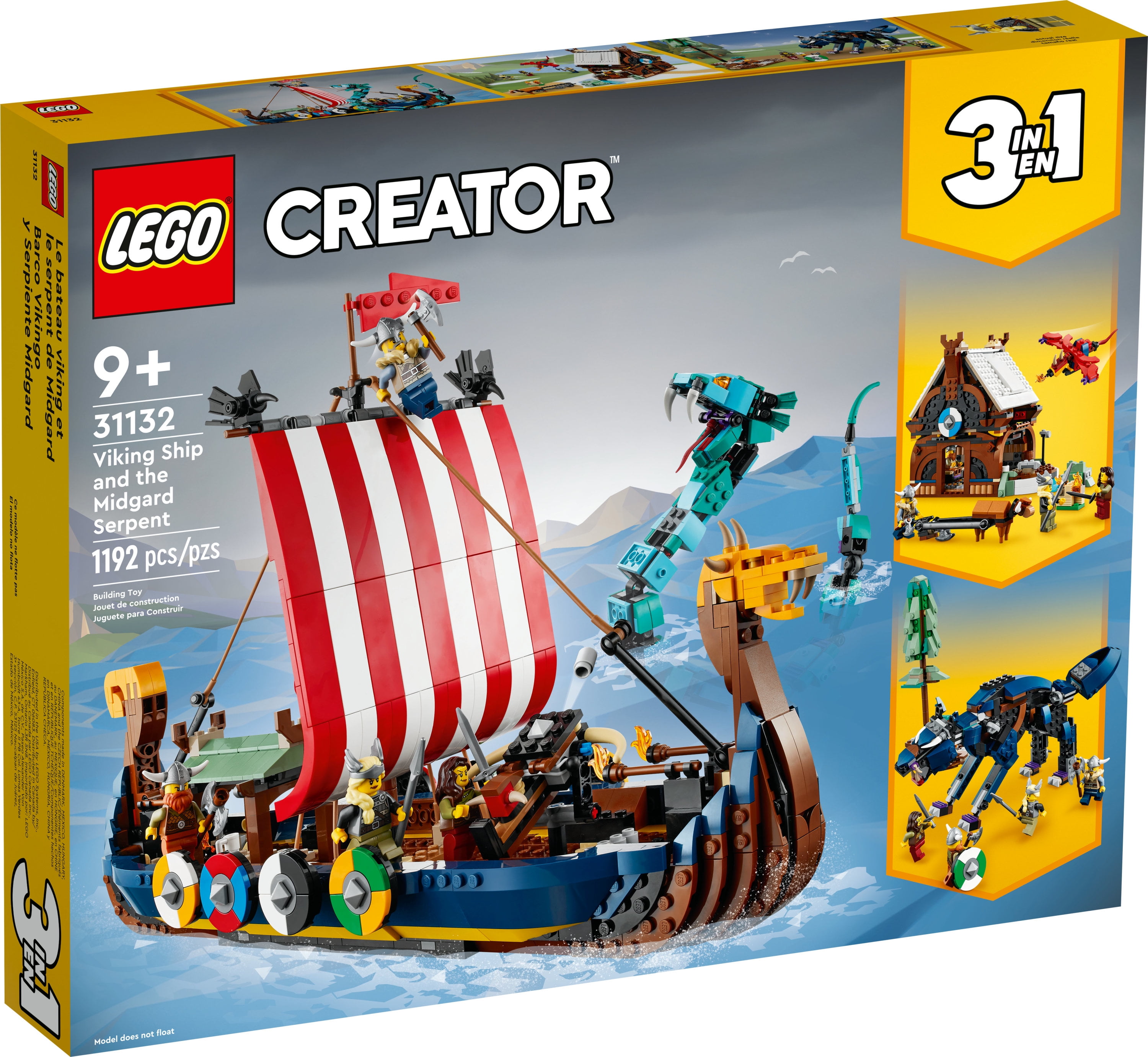 LEGO Creator 3 in 1 Viking Ship and the Midgard Serpent, Transforms from Amazing Ship to Viking House or Fenris Wolf Figure, Gifts for Kids, Boys, and Girls, 31132 - Image 6