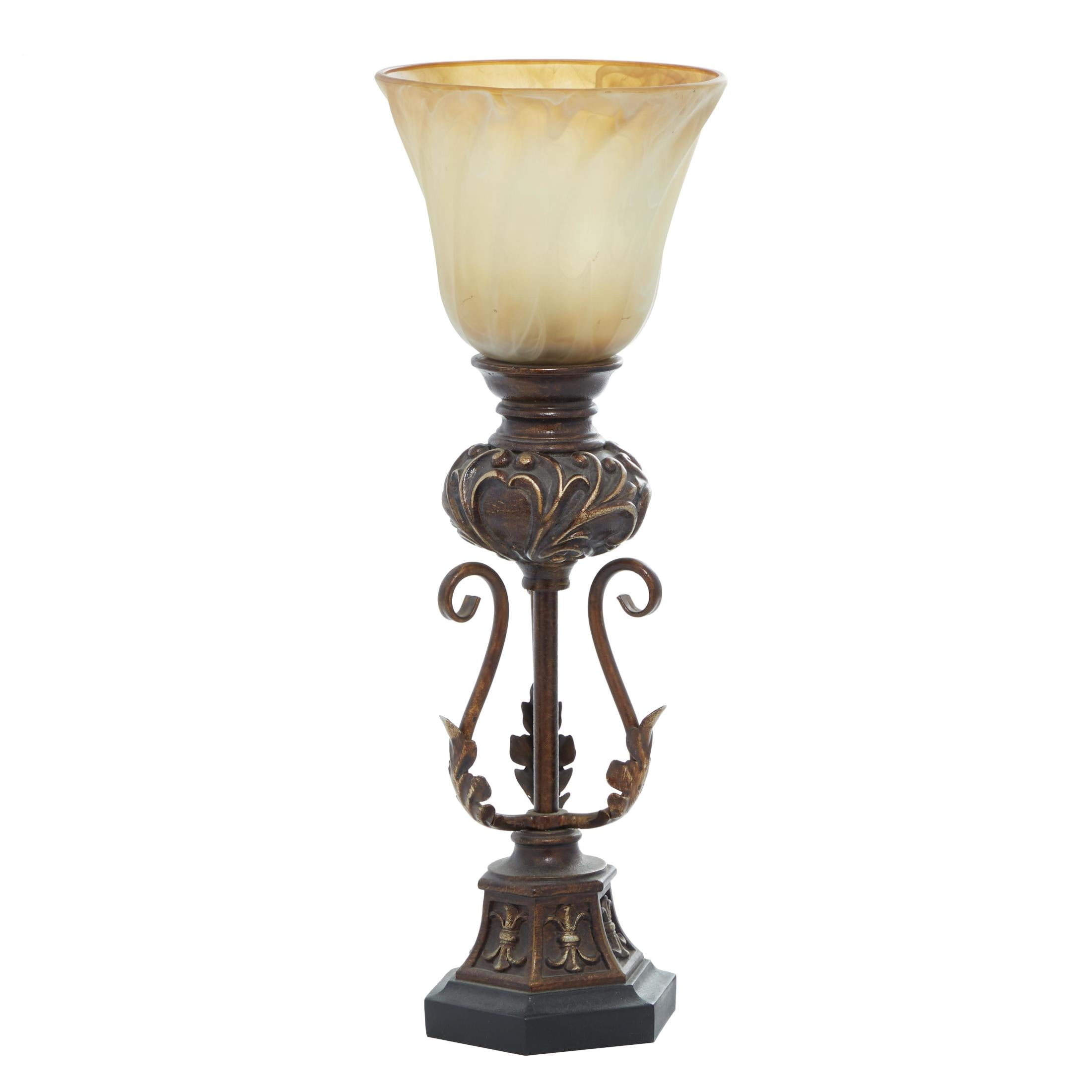 DecMode 20" Antique Style Scroll Brown Uplight with Beige Glass Shade - Image 5