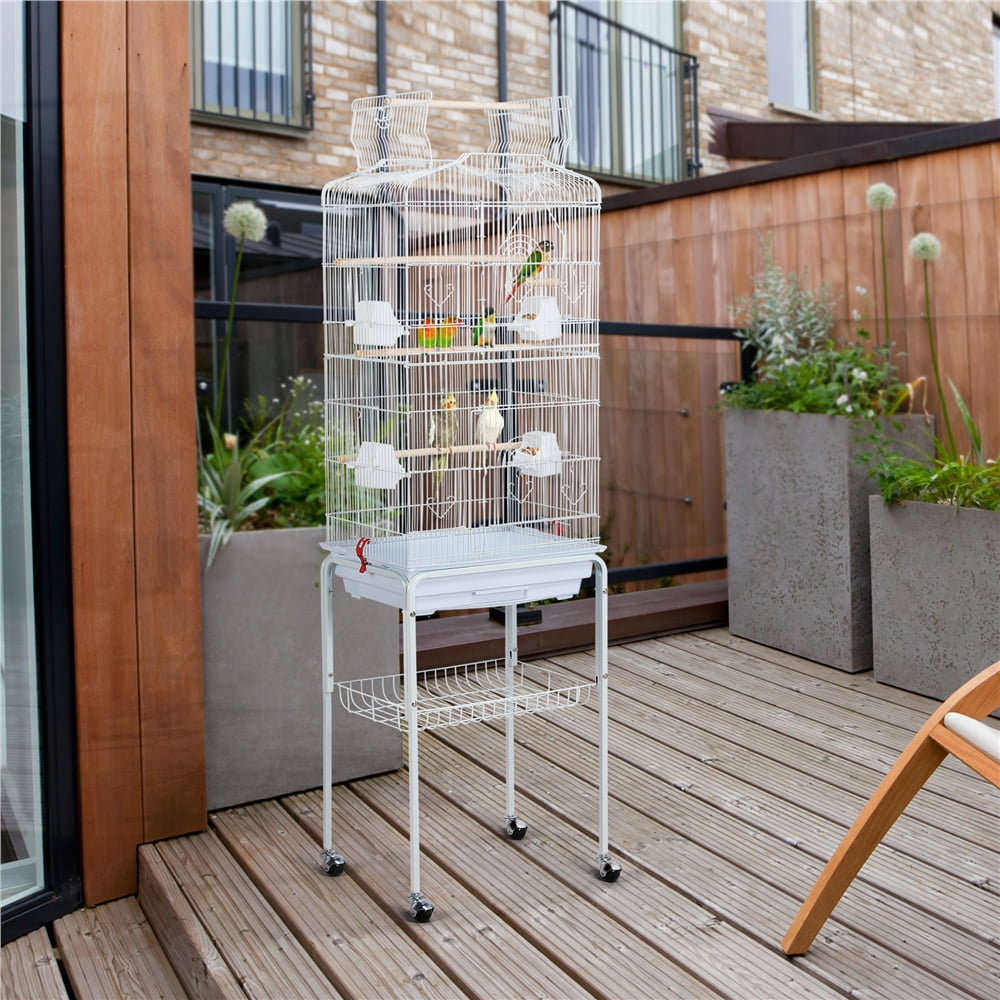 Alden Design 64" Large Rolling Metal Bird Cage with Open Top, White - Image 3