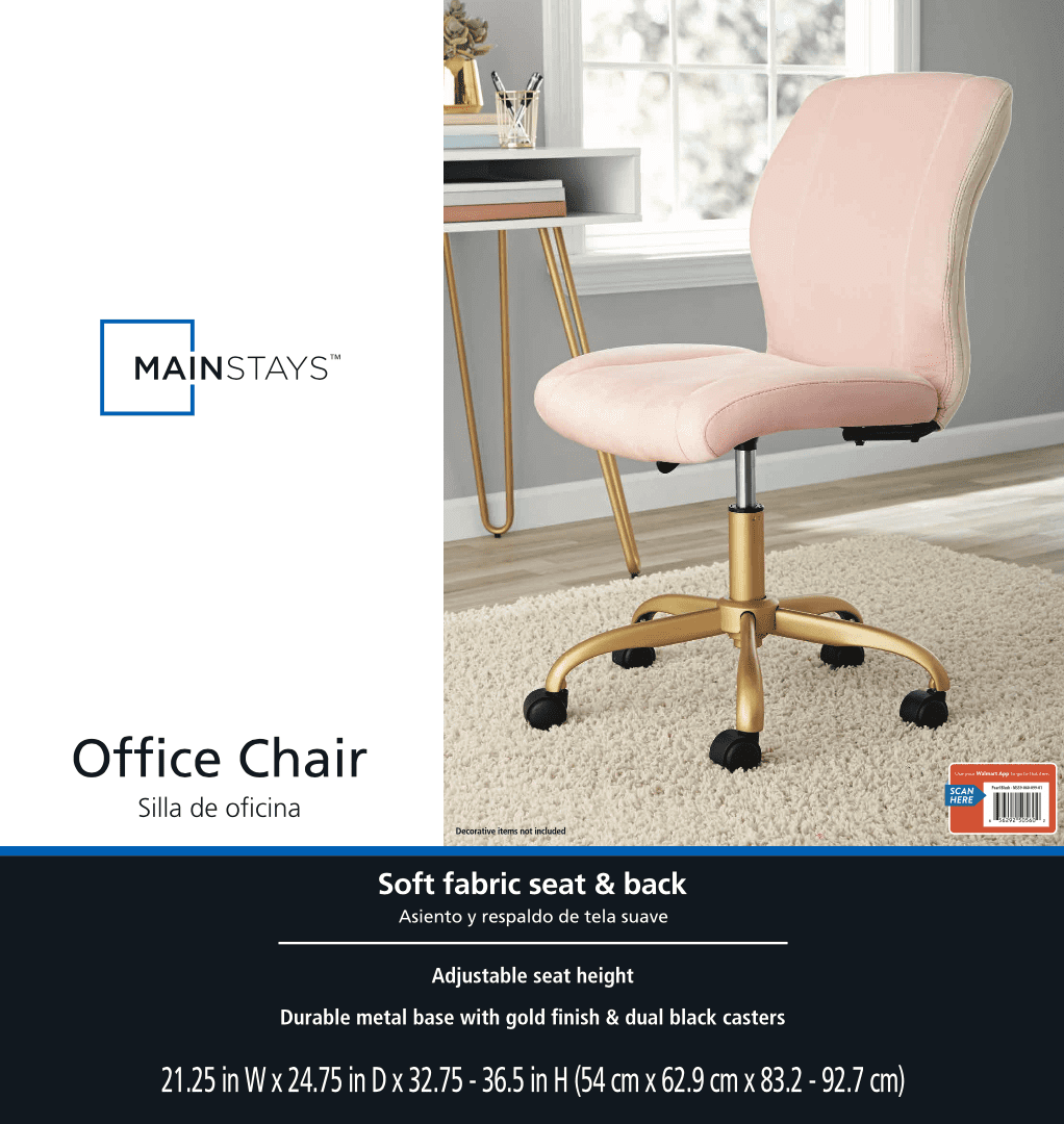 Mainstays Plush Velvet Office Chair, Blush - Image 5