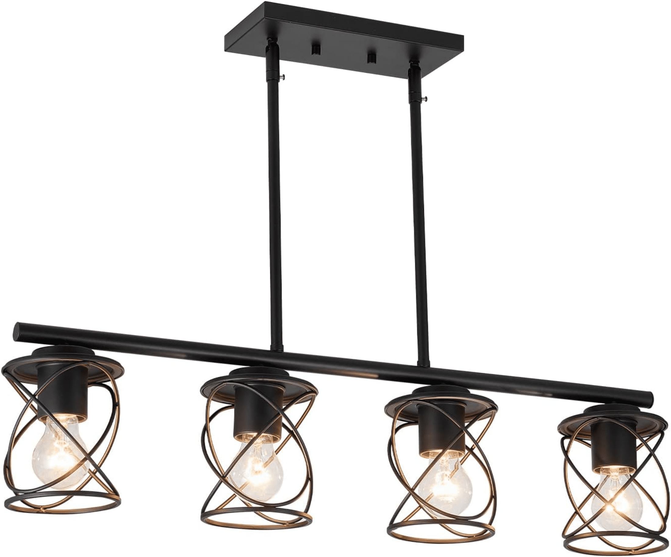 4-Light Kitchen Island Light, Dining Room Lighting Fixtures Hanging for Kitchen Island Table Living Room, Black Metal - Image 3