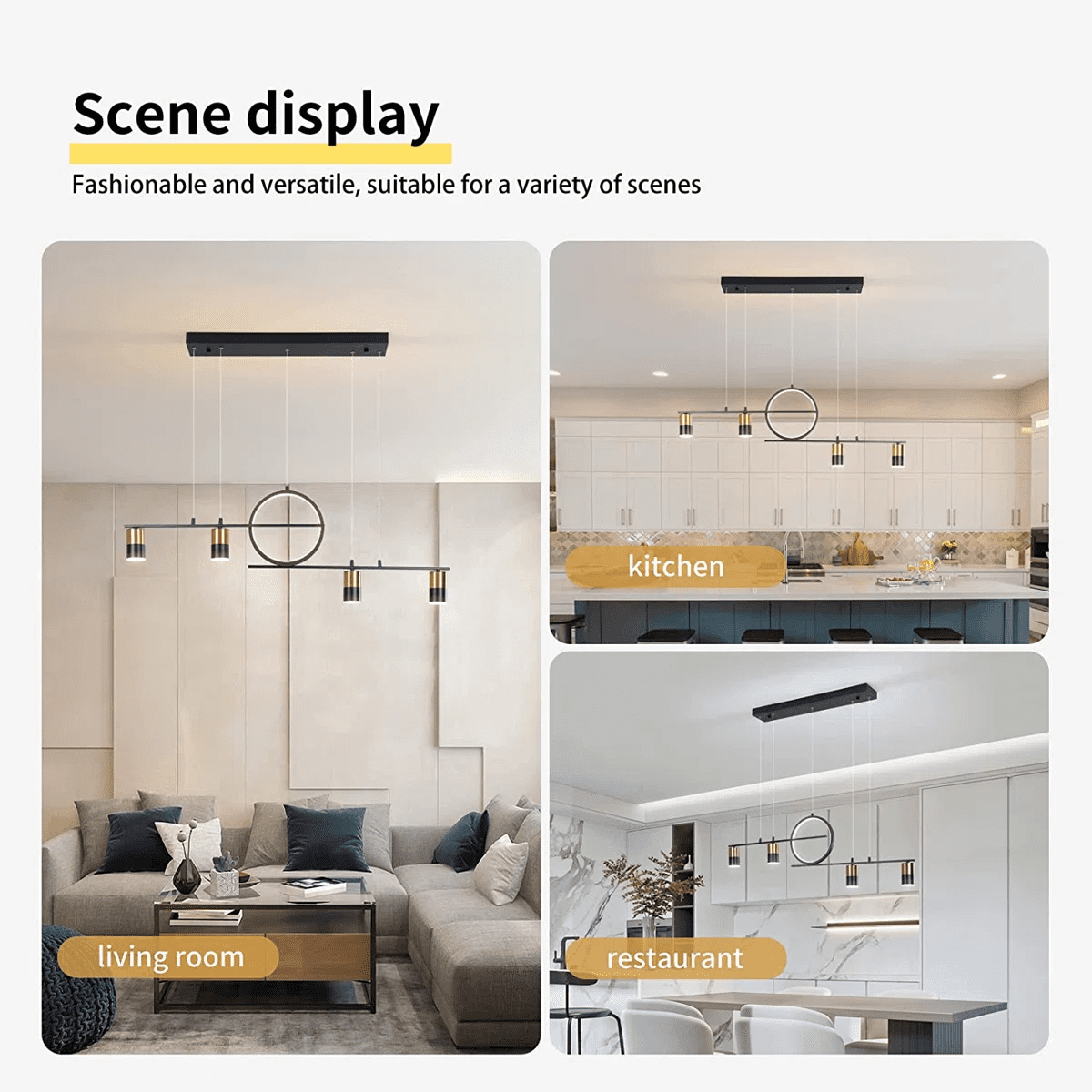 Garwarm 5 Lights LED Pendant Light, 42in Dimmable 3 Colors Lighting with Remote Control, Geometric Linear Light for Dining Living Room, Black - Image 3