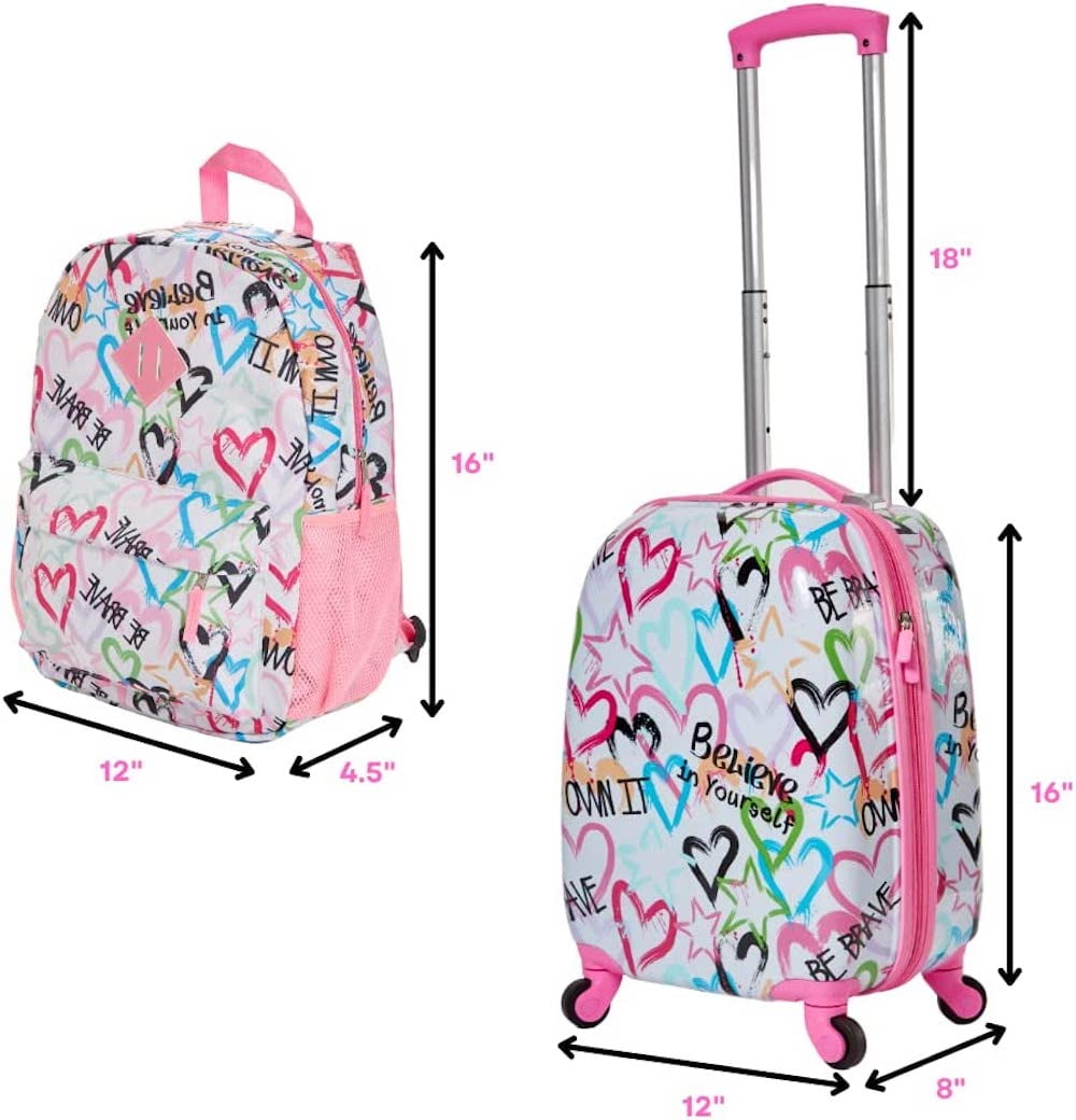 Kids Luggage Girls Suitcase Set Backpack Neck Pillow Water Bottle and Luggage Tag 5 Pc - Image 2